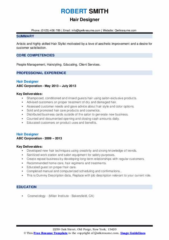 Hair Designer Resume Samples Qwikresume