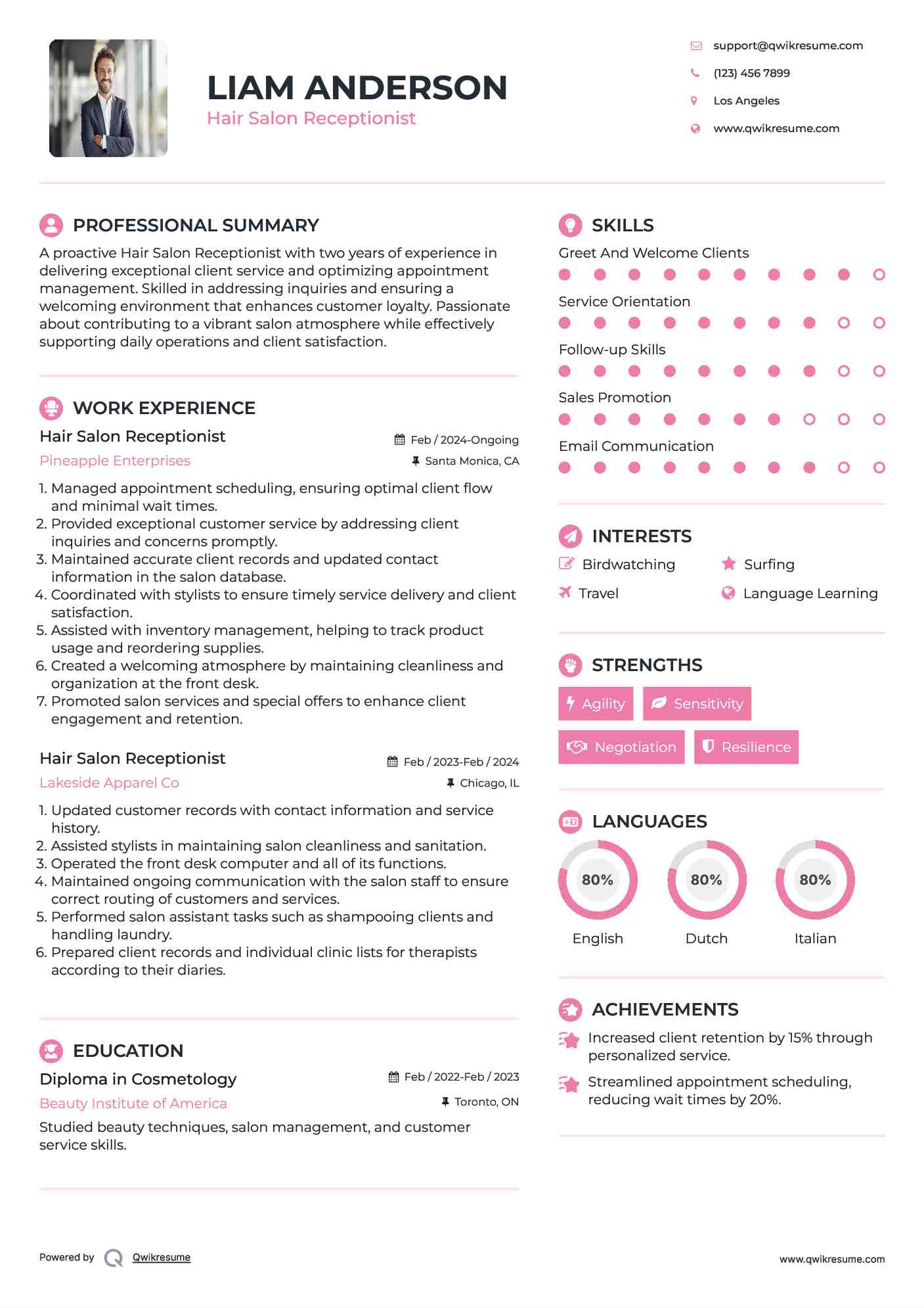 Hair Salon Receptionist Resume Format