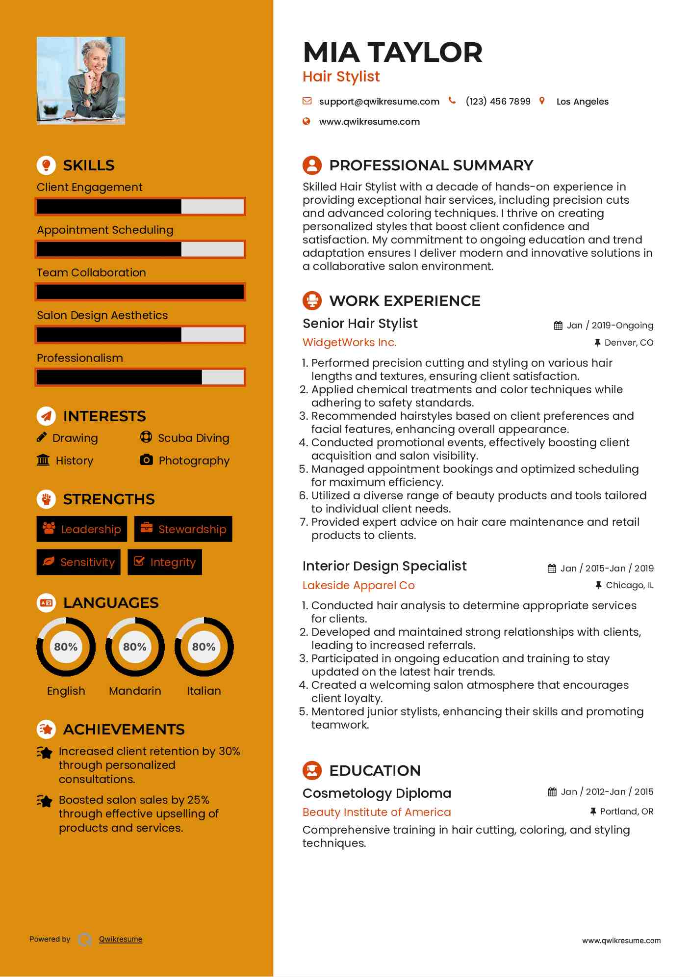 Senior Hair Stylist Resume Model