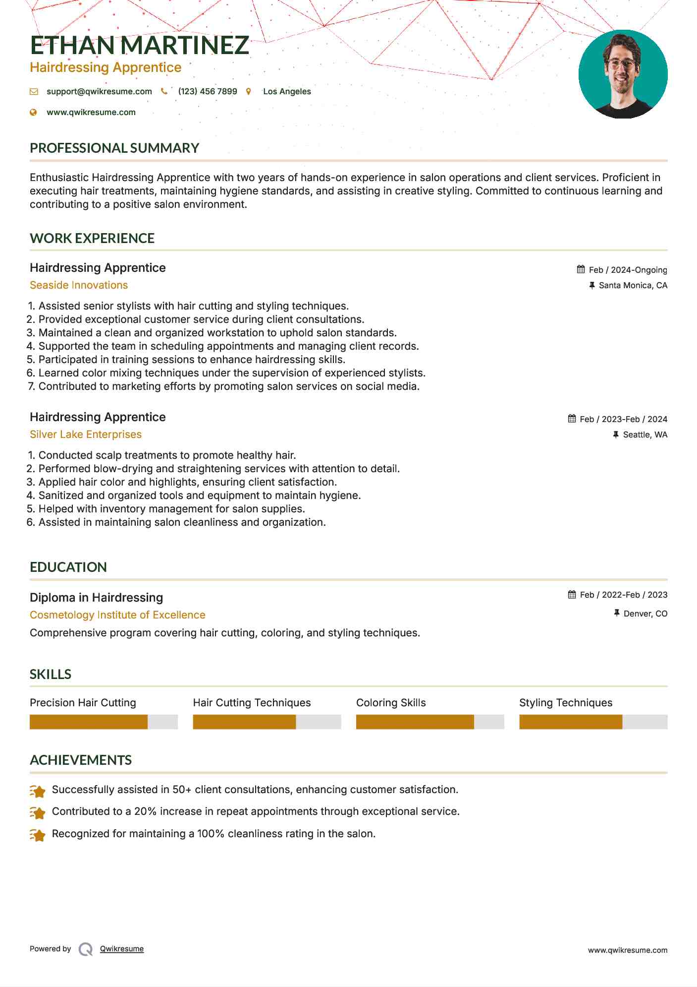 Hairdressing Apprentice Resume Model