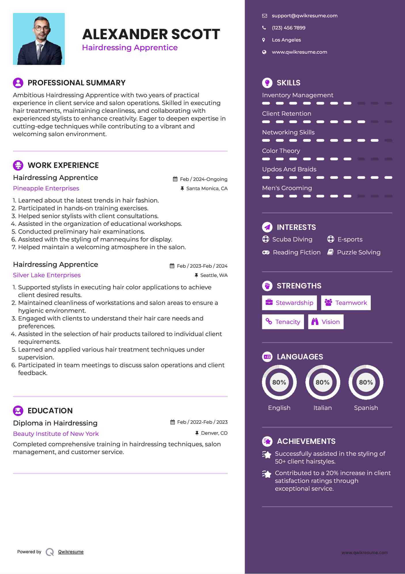 Hairdressing Apprentice Resume Template