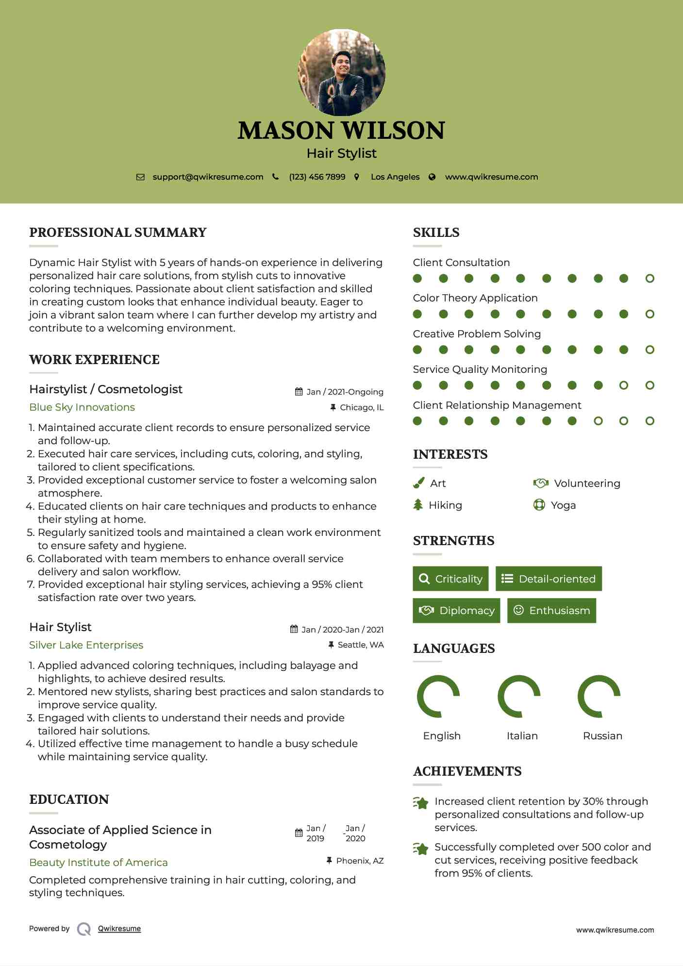 Hairstylist Resume Samples Qwikresume