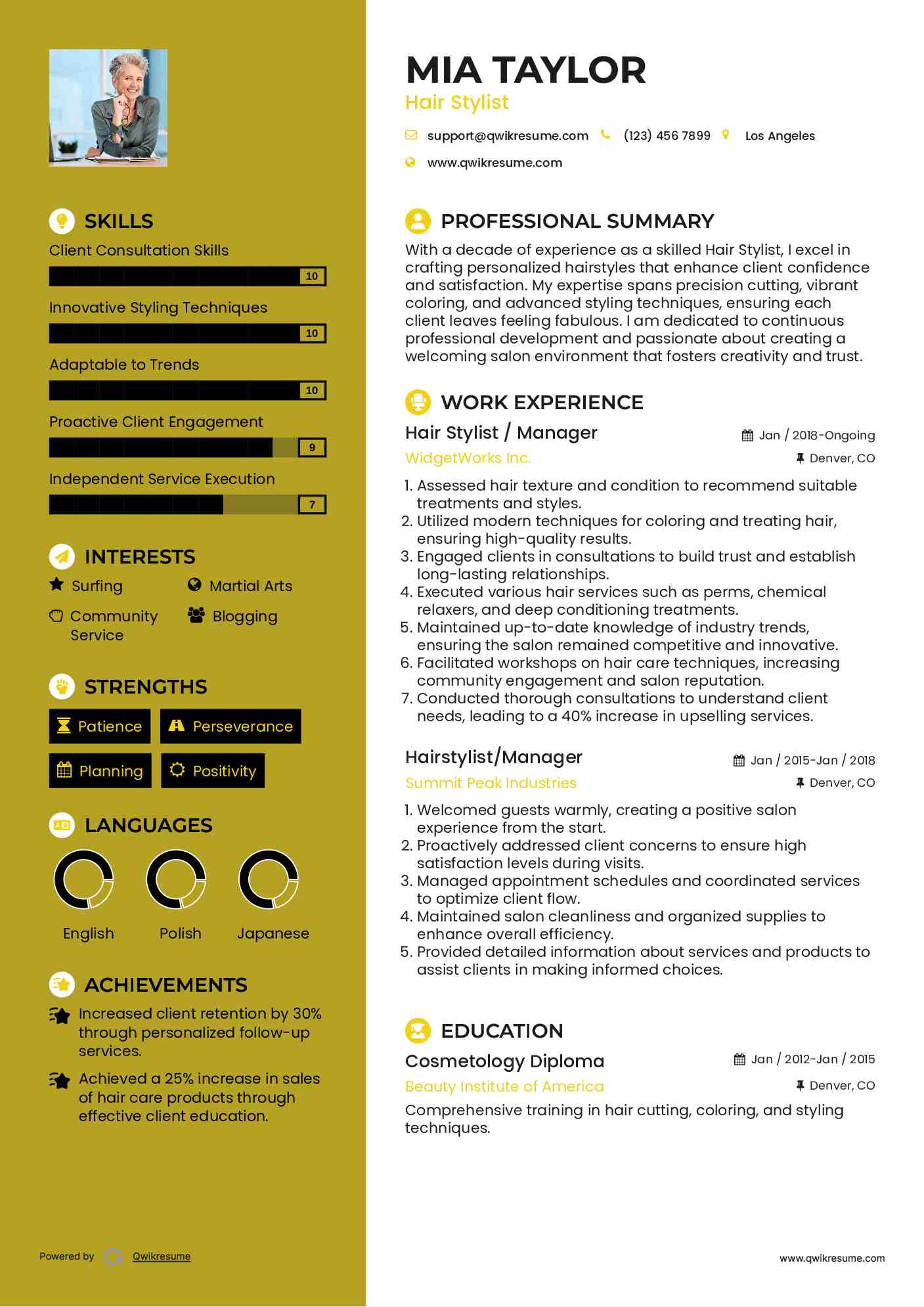 Hairstylist Resume Samples Qwikresume