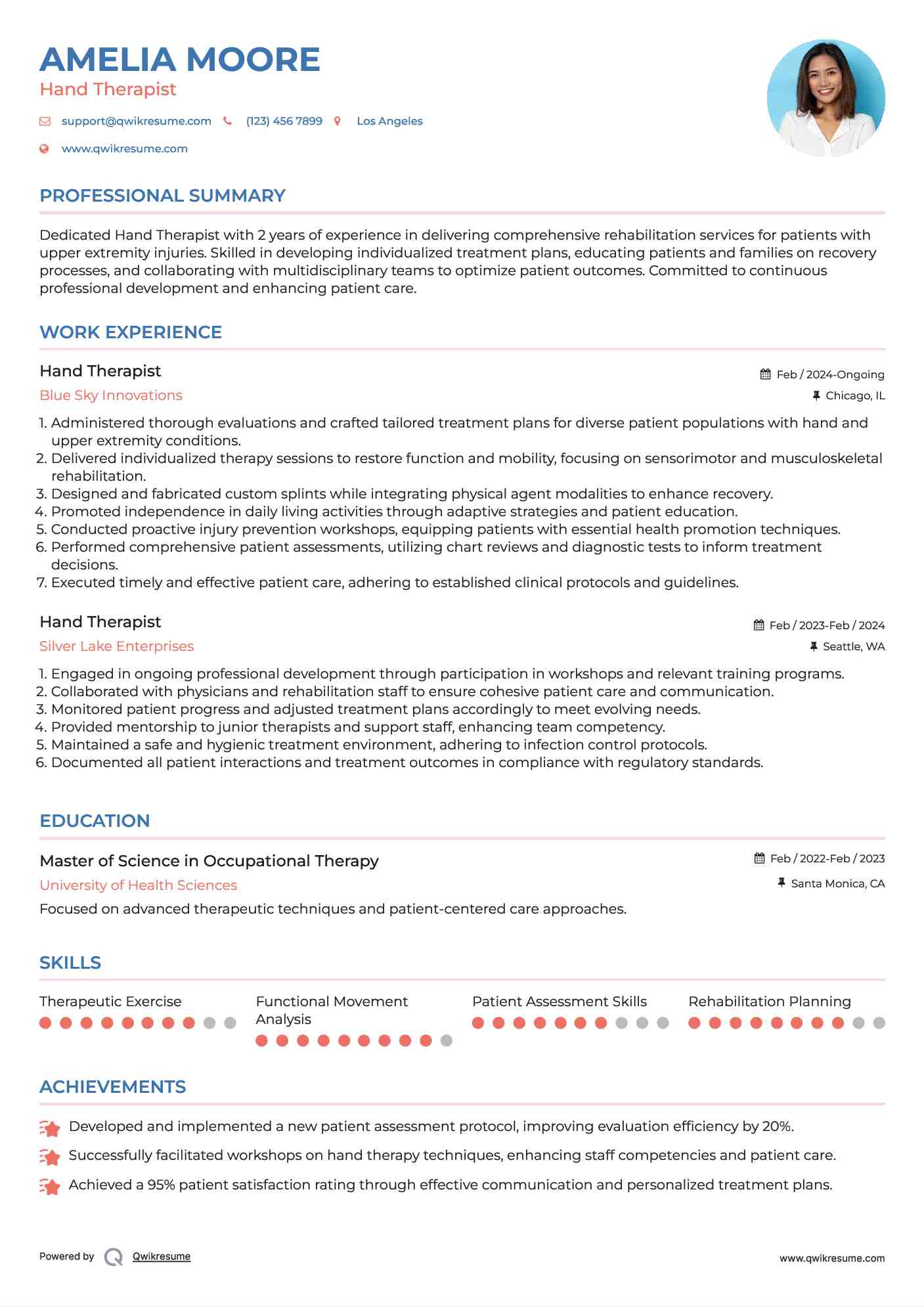 Hand Therapist Resume Format