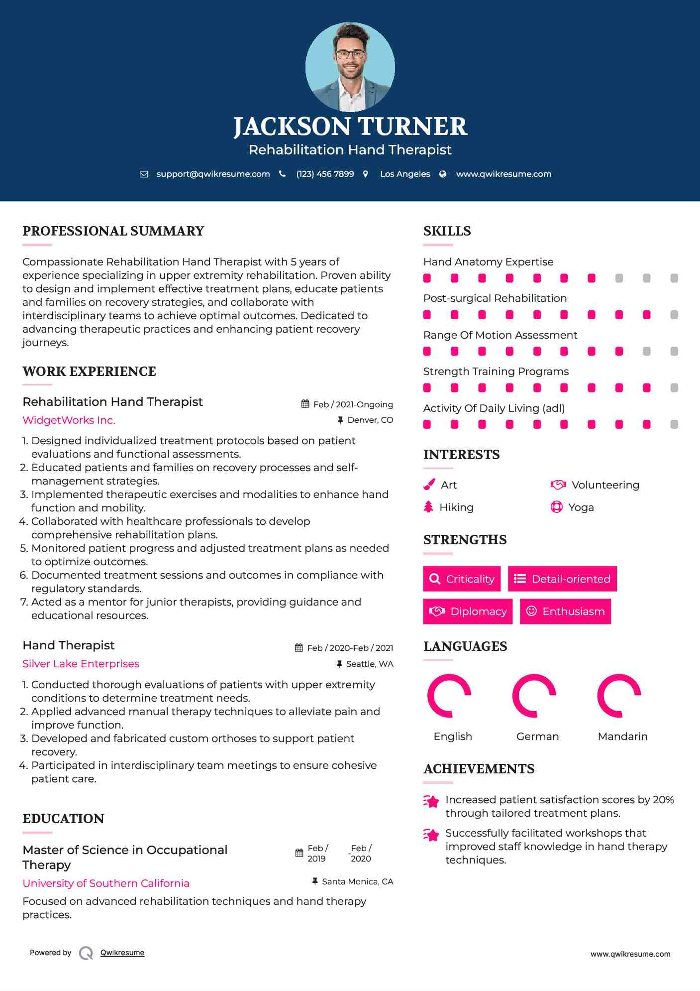 Rehabilitation Hand Therapist Resume Model