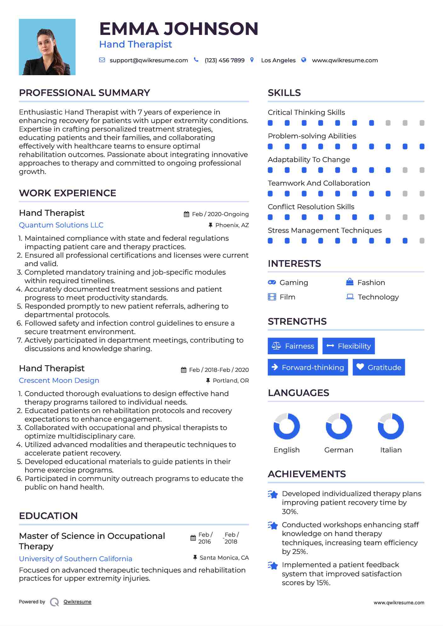 Hand Therapist Resume Format