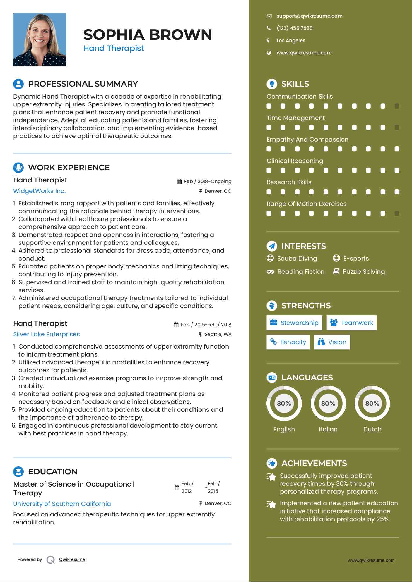 Hand Therapist Resume Format