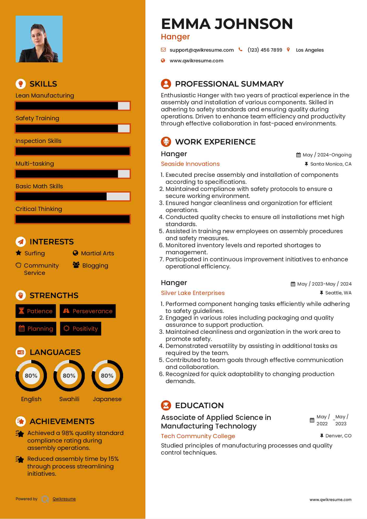 Hanger Resume Sample