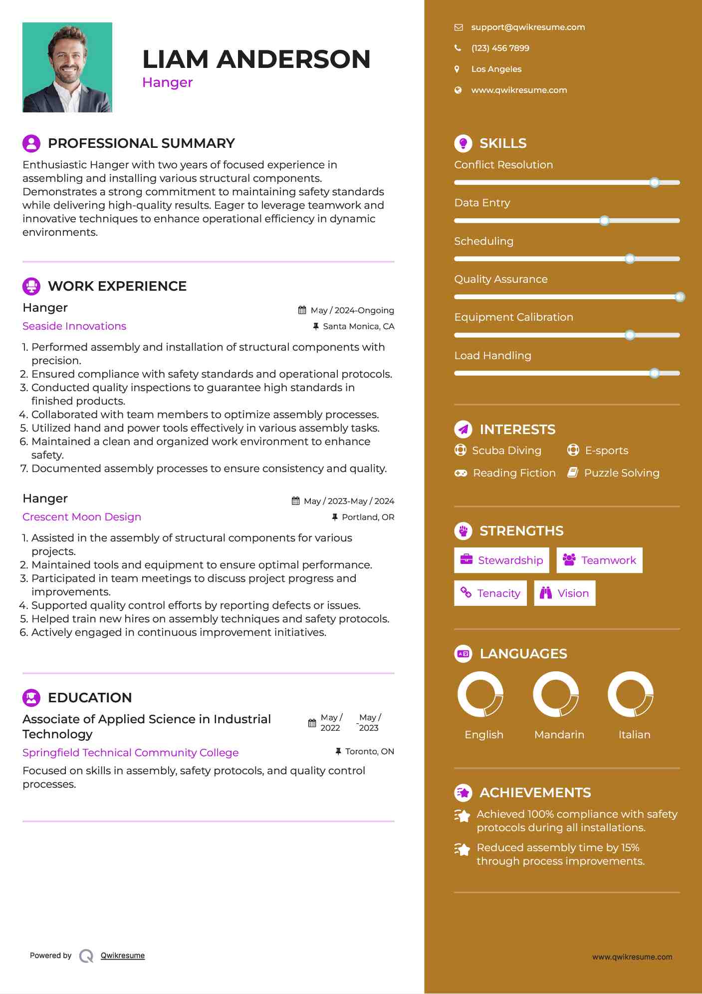 Hanger Resume Sample