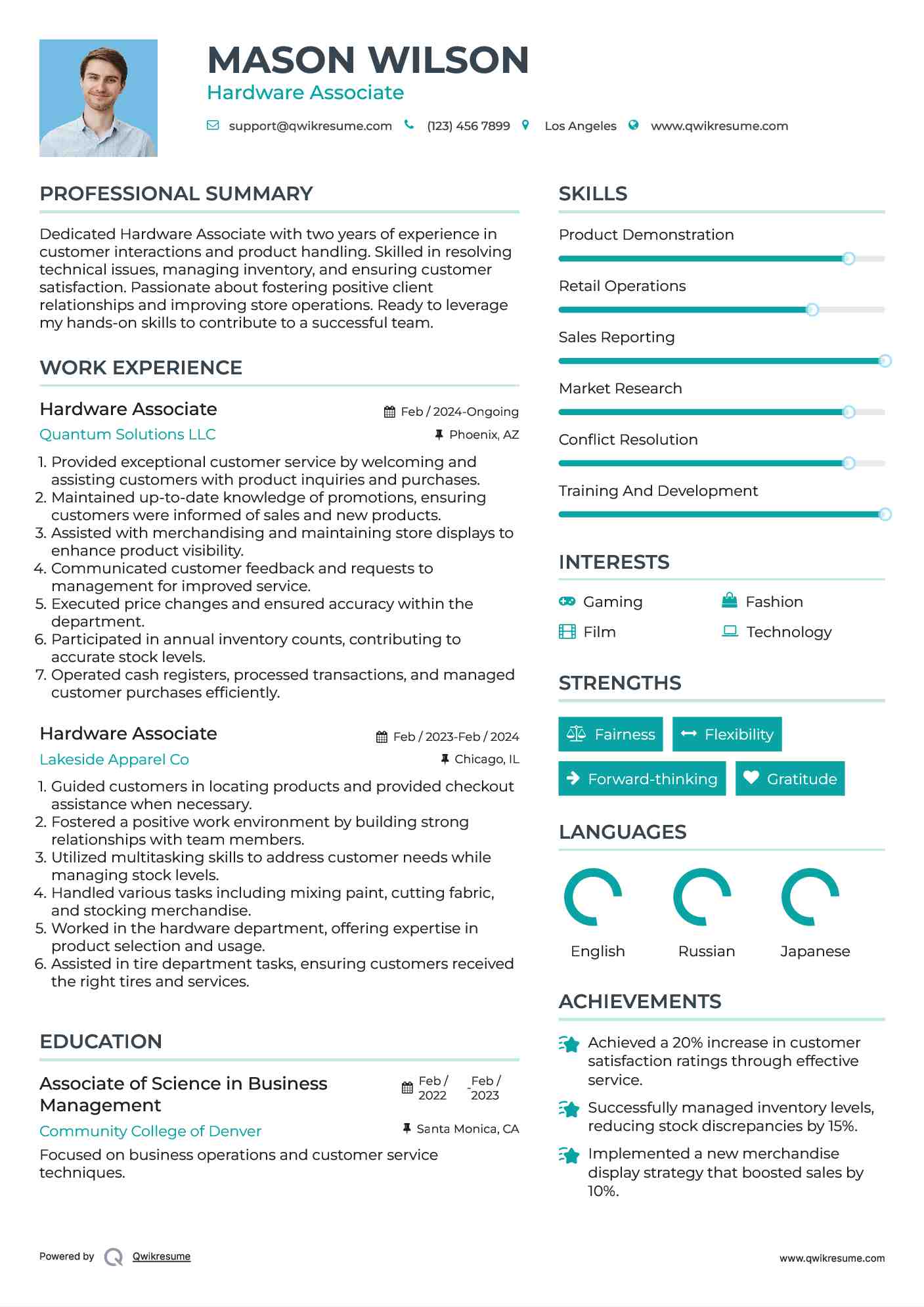 Hardware Associate Resume Sample