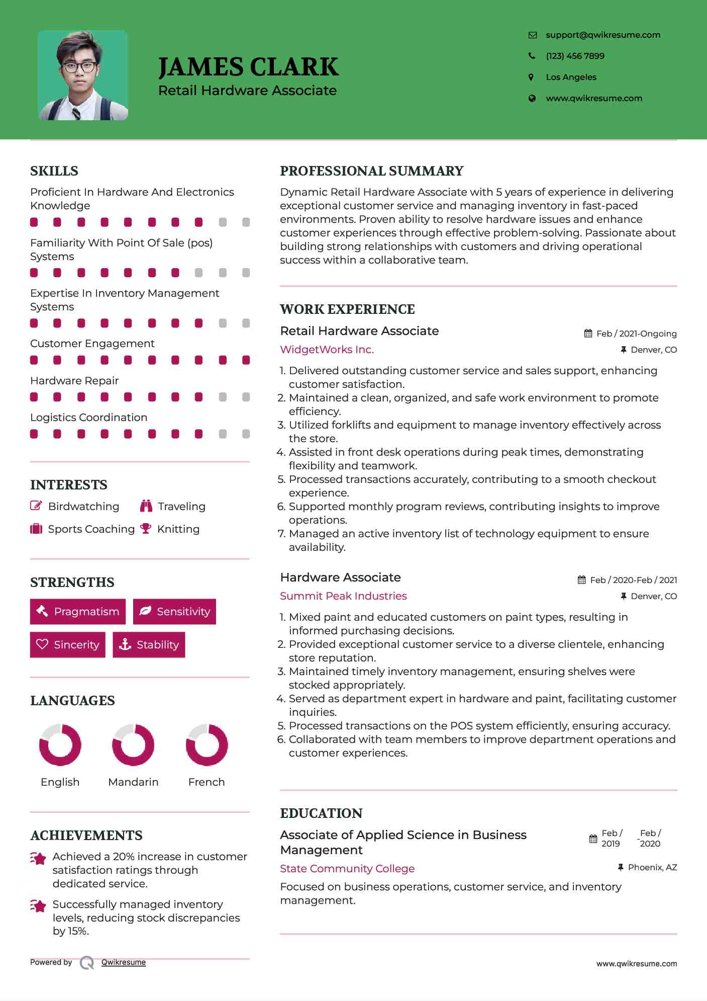 Hardware Associate Resume Samples QwikResume