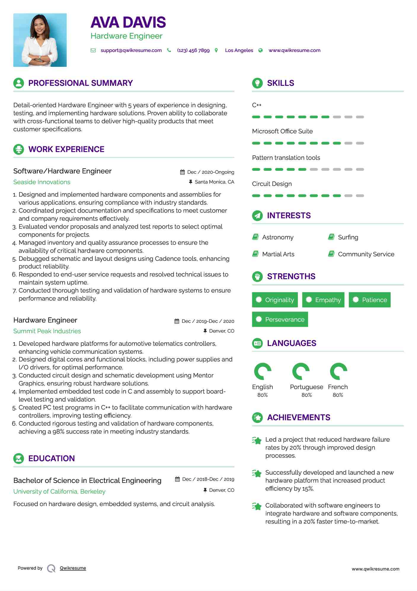 Software/Hardware Engineer Resume Example