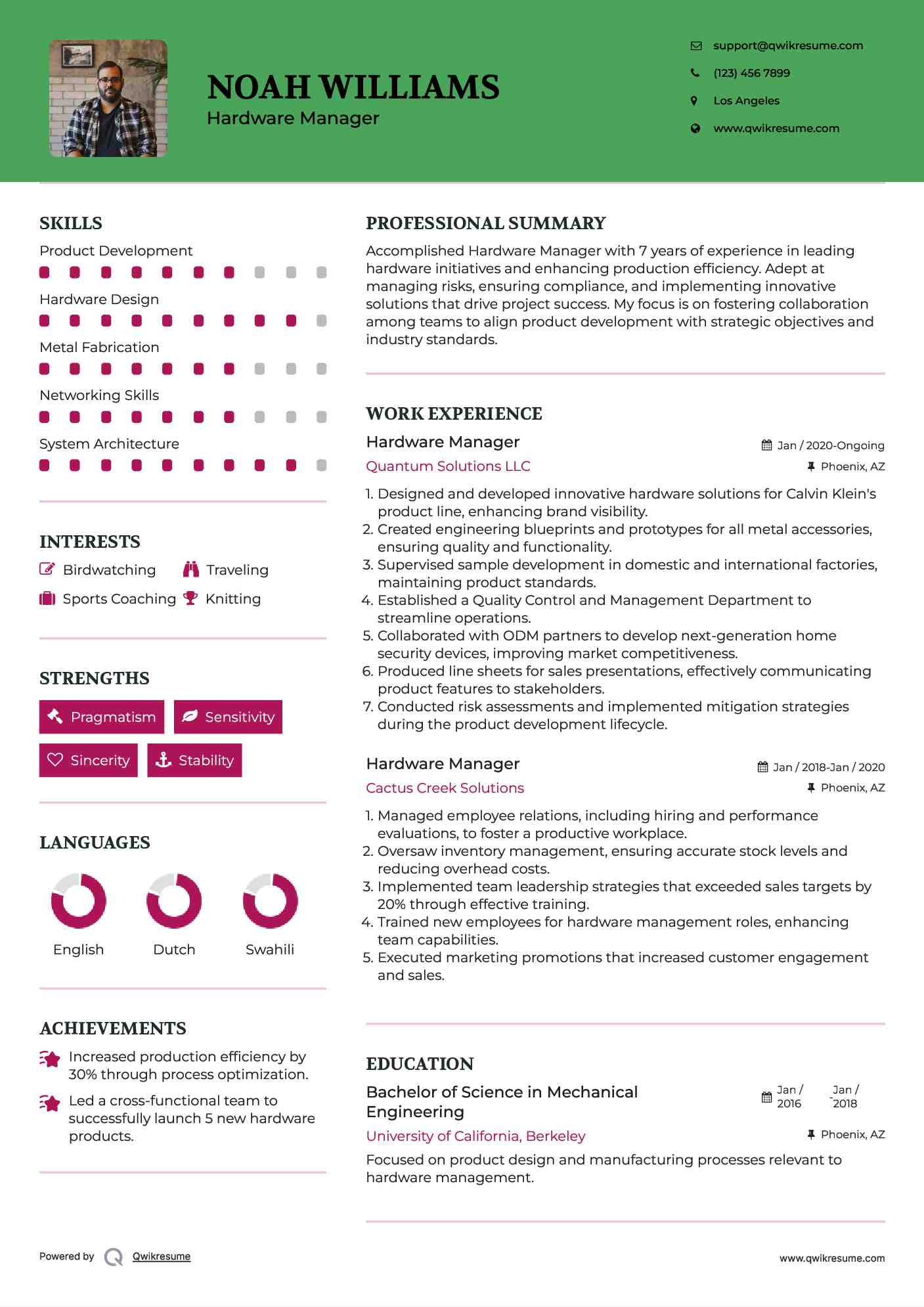 Hardware Manager Resume Template