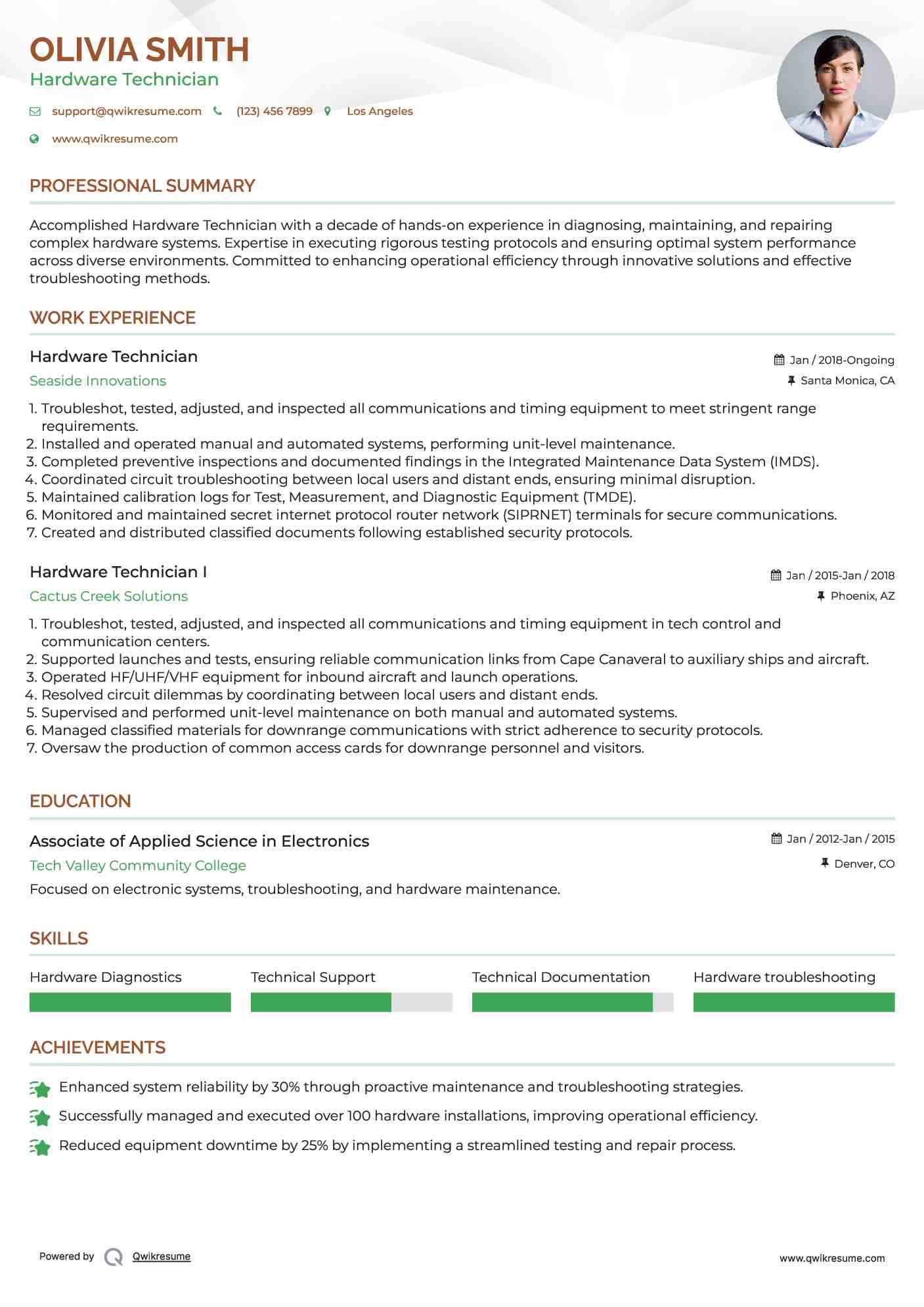 Hardware Technician Resume Template