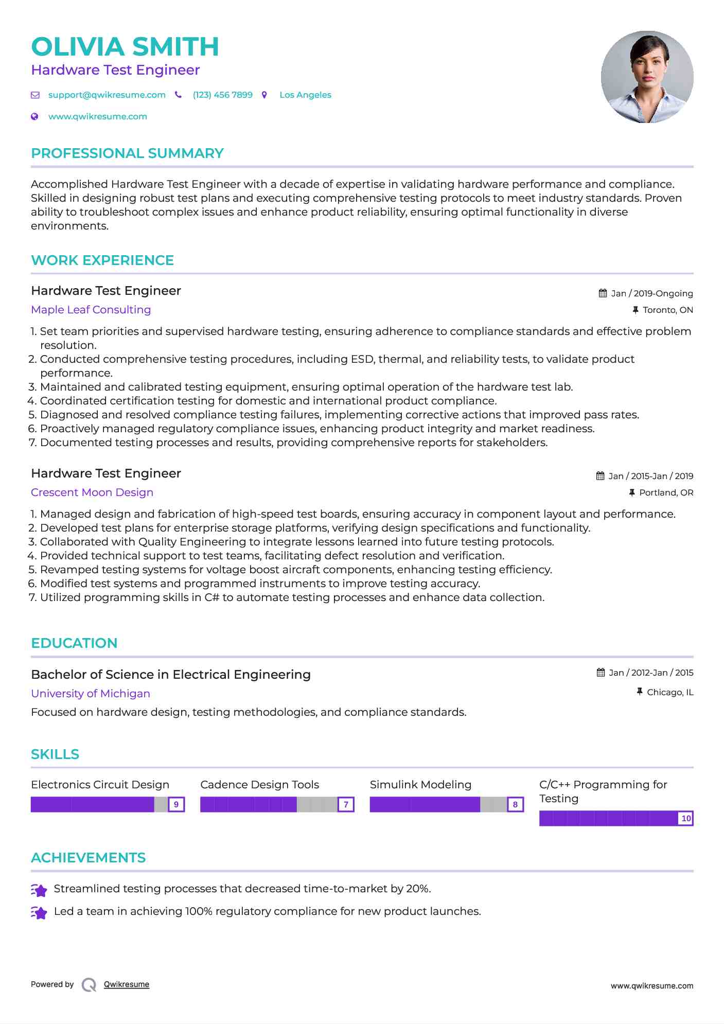 Hardware Test Engineer Resume Samples QwikResume