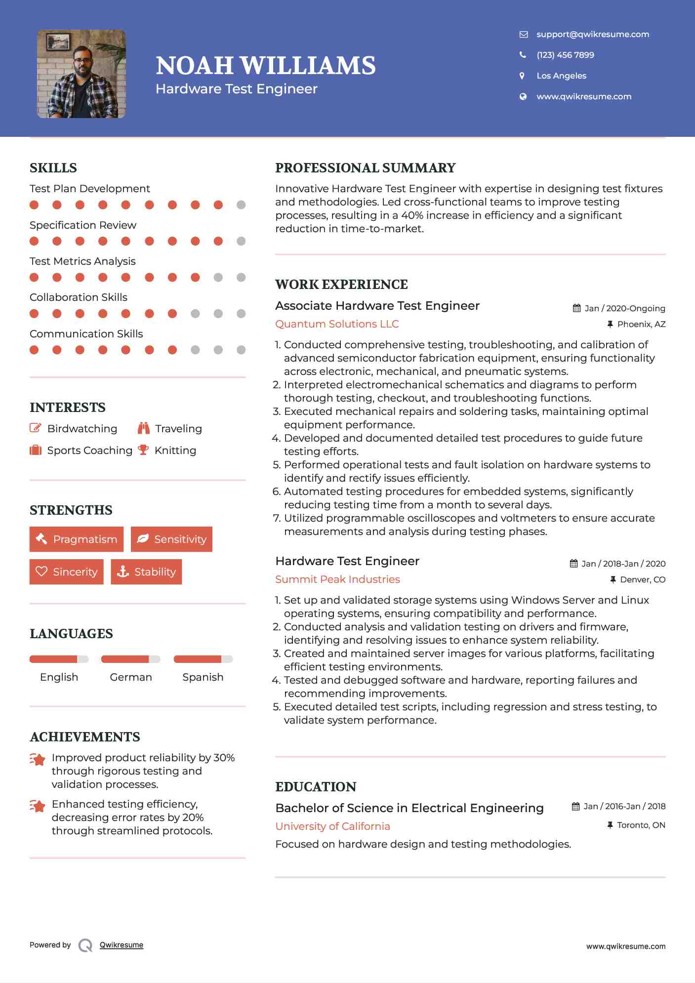 Associate Hardware Test Engineer Resume Example