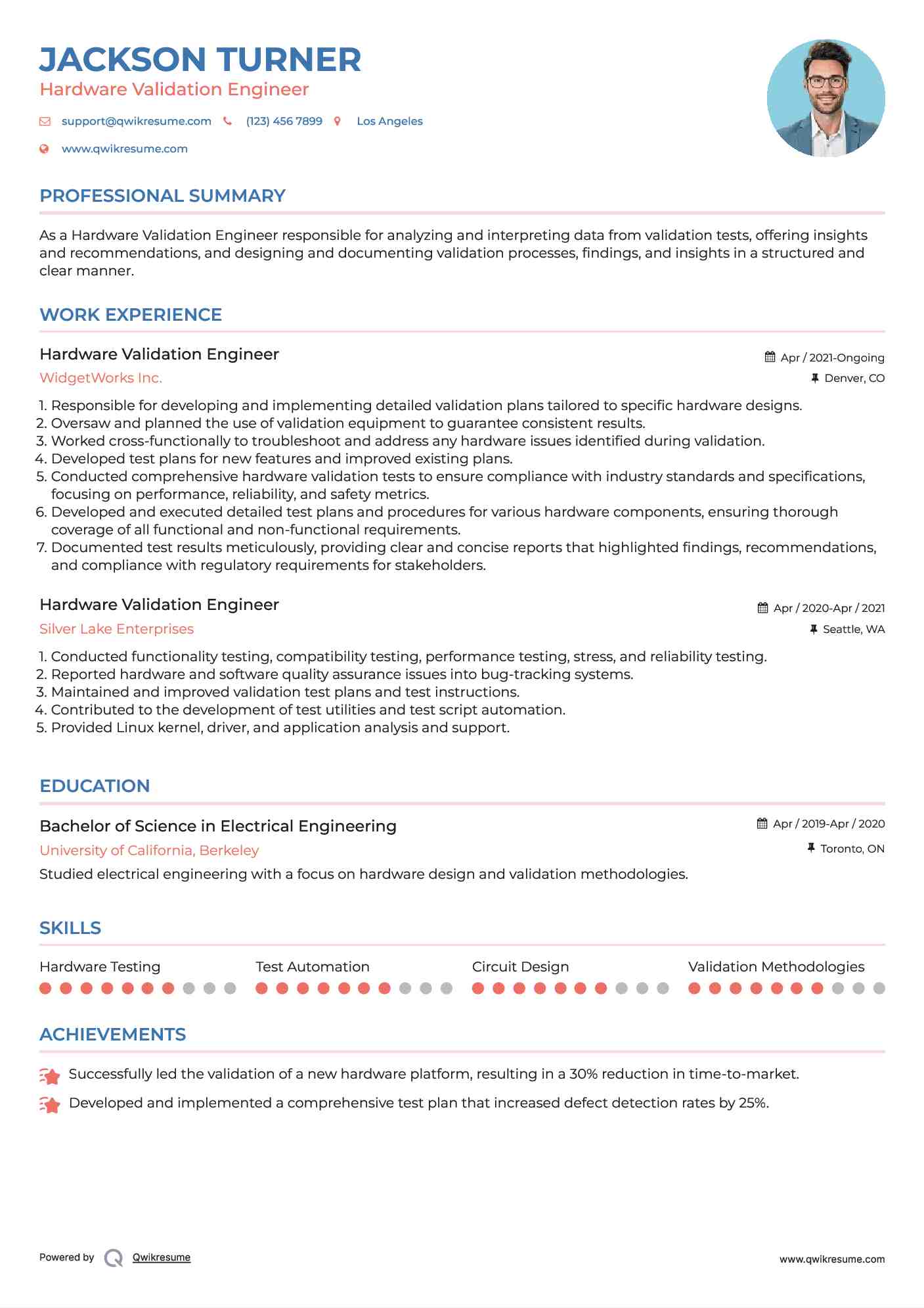 Hardware Validation Engineer Resume Sample