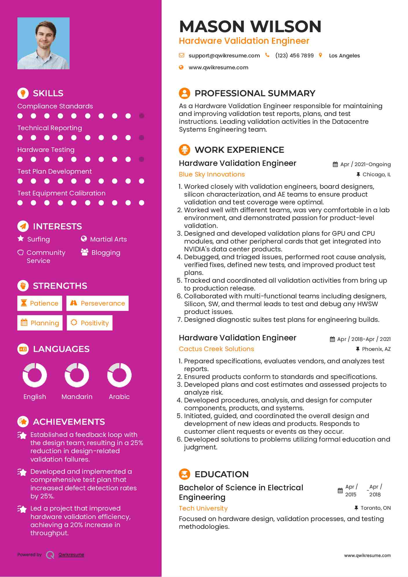 Hardware Validation Engineer Resume Template