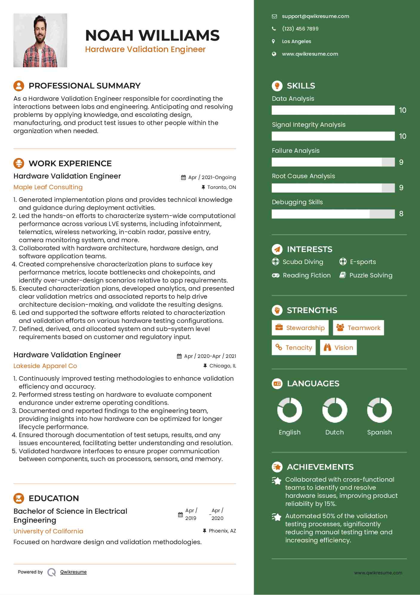 Hardware Validation Engineer Resume Example