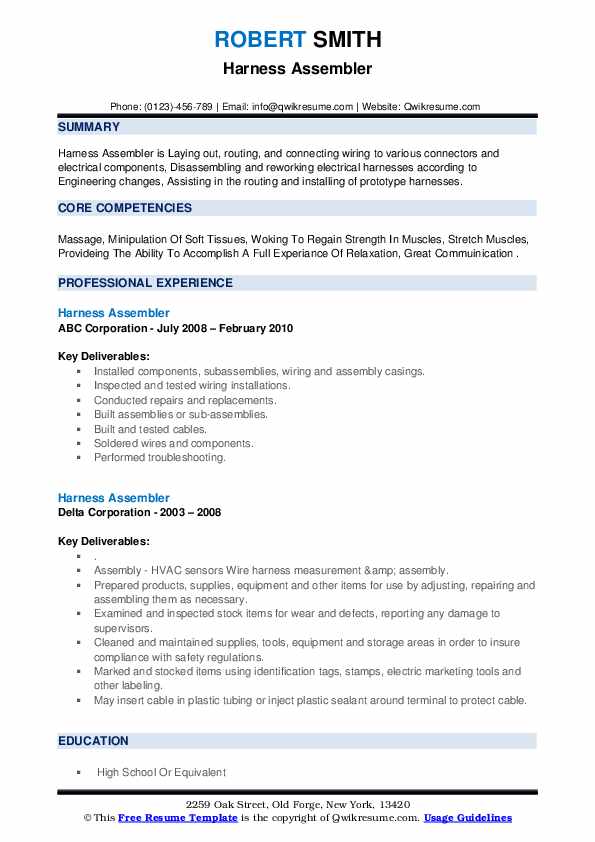 Harness Assembler Resume Samples QwikResume