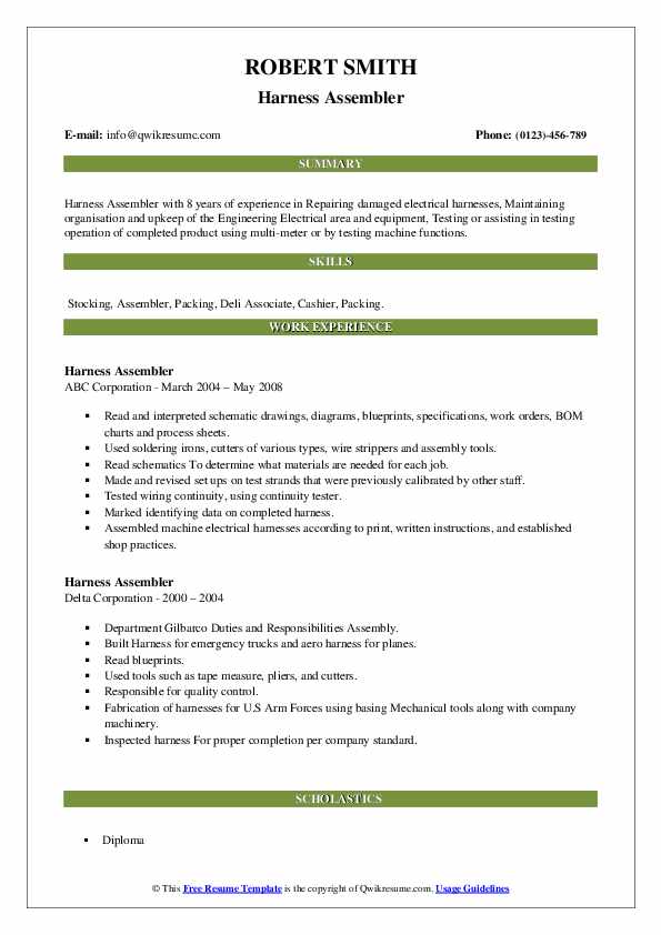 Harness Assembler Resume Samples QwikResume