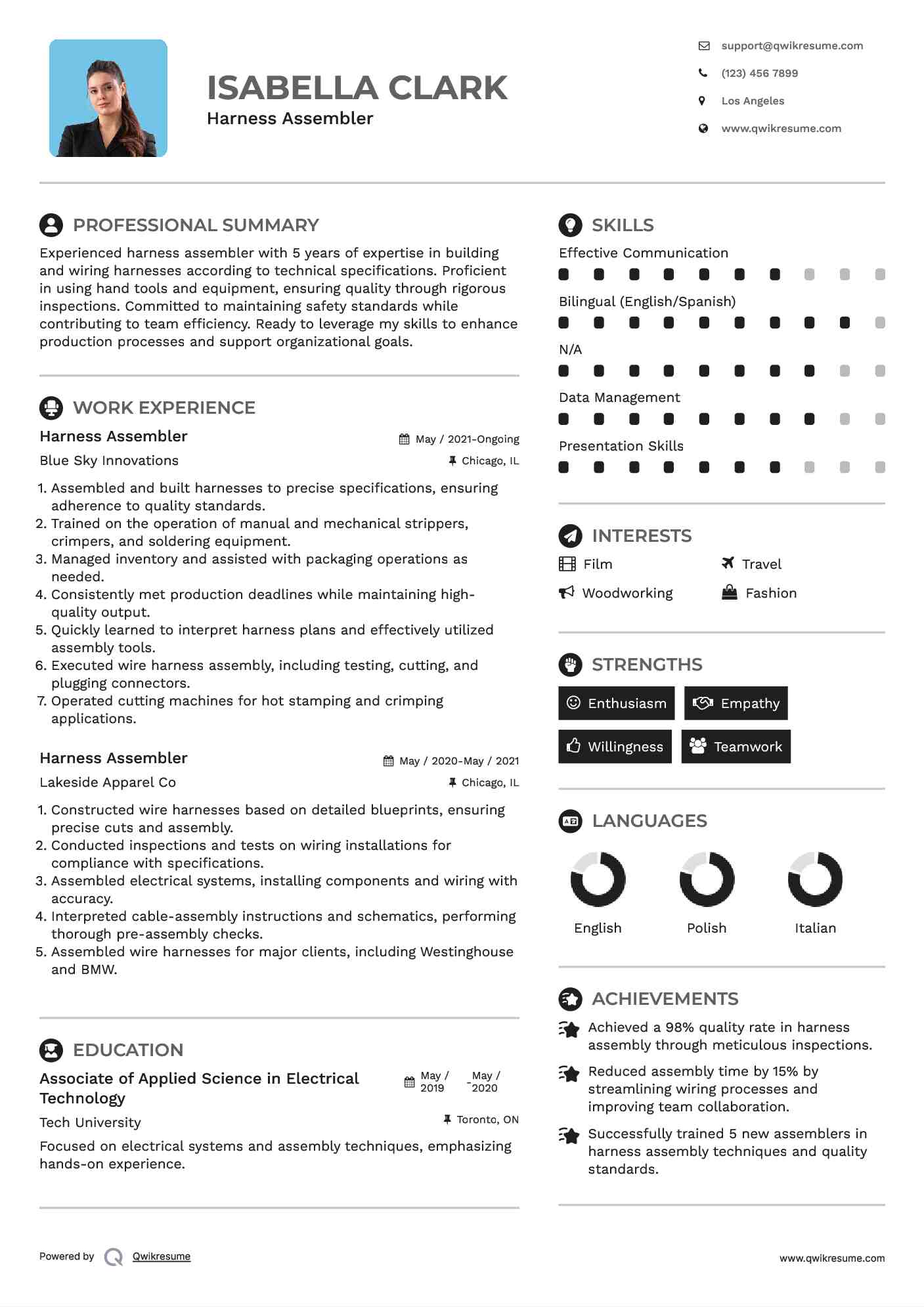 Harness Assembler Resume Sample