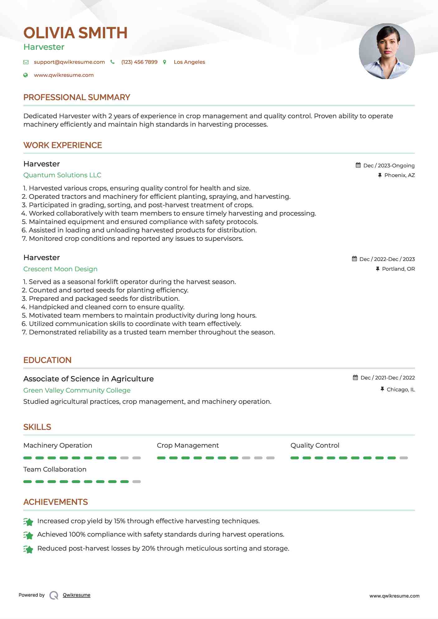 Harvester Resume Format