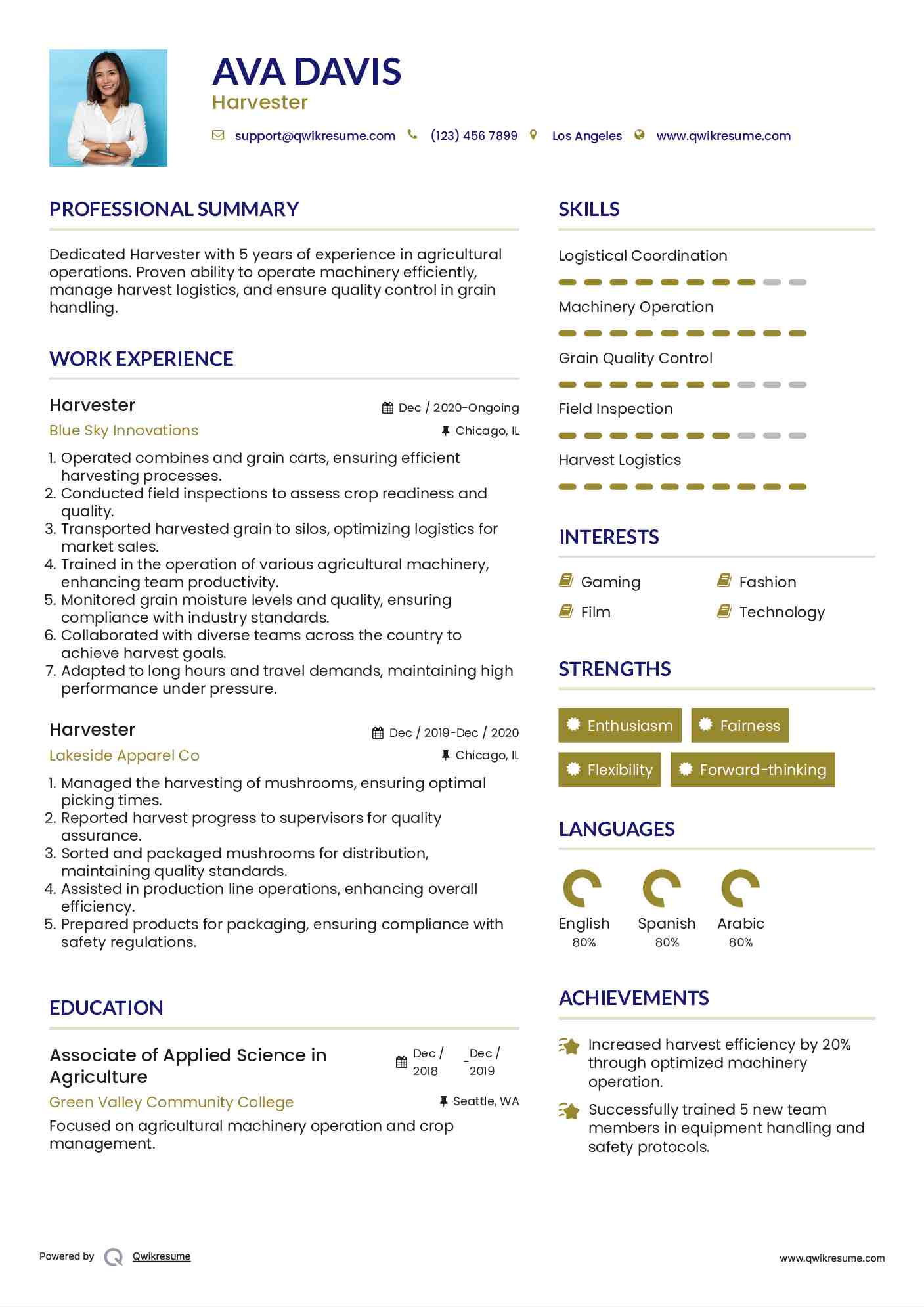Harvester Resume Format