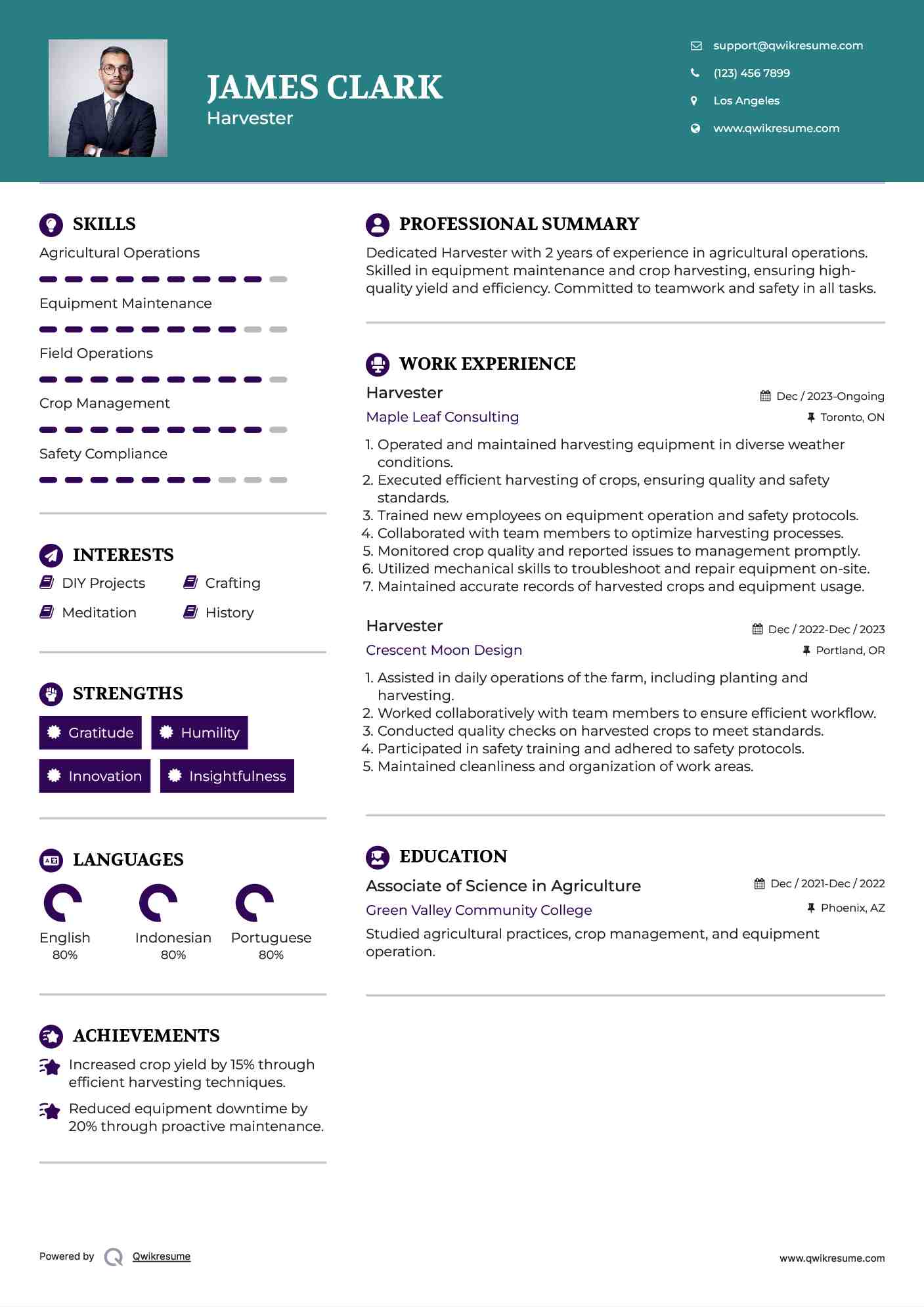Harvester Resume Format