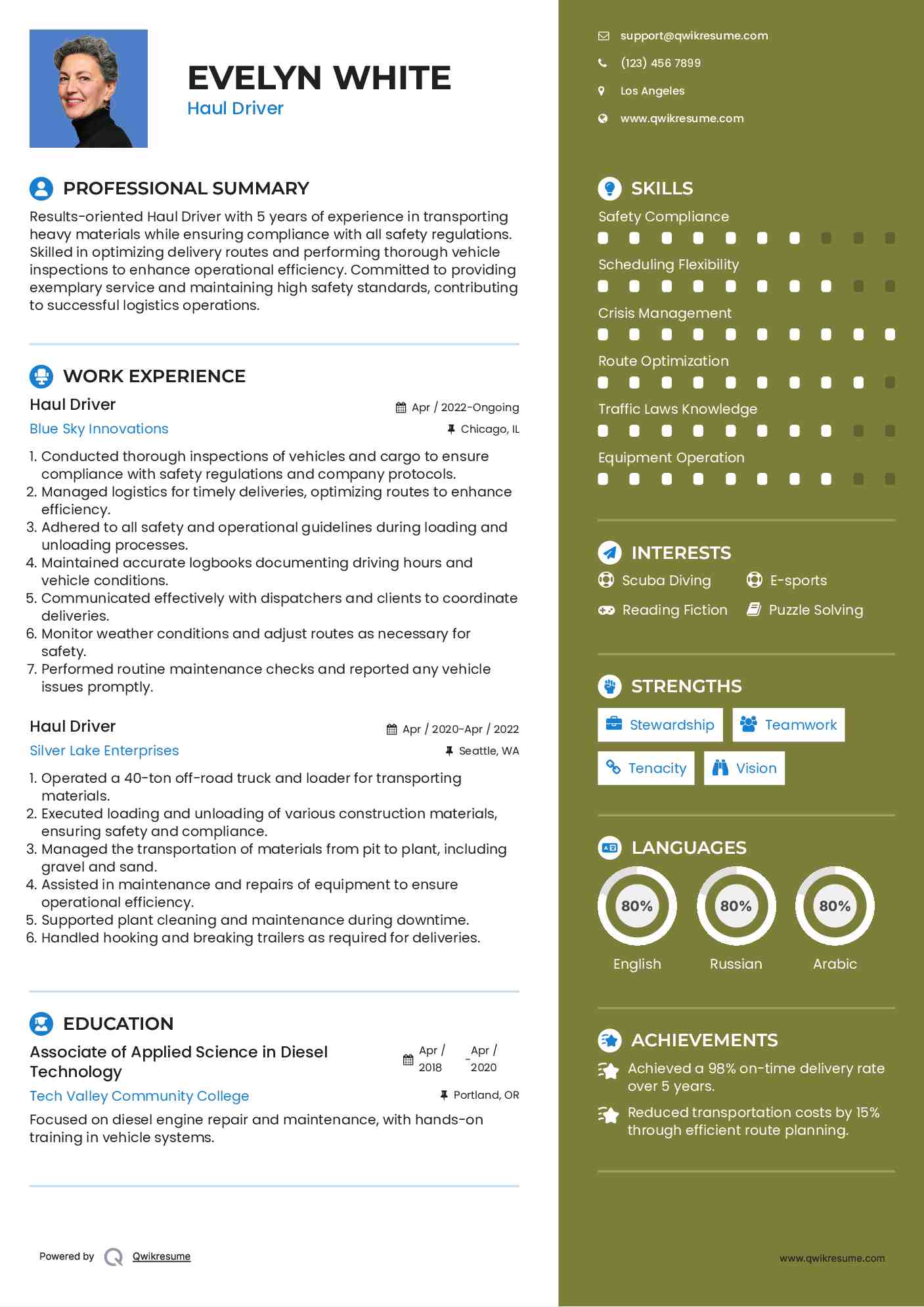 Haul Driver Resume Model