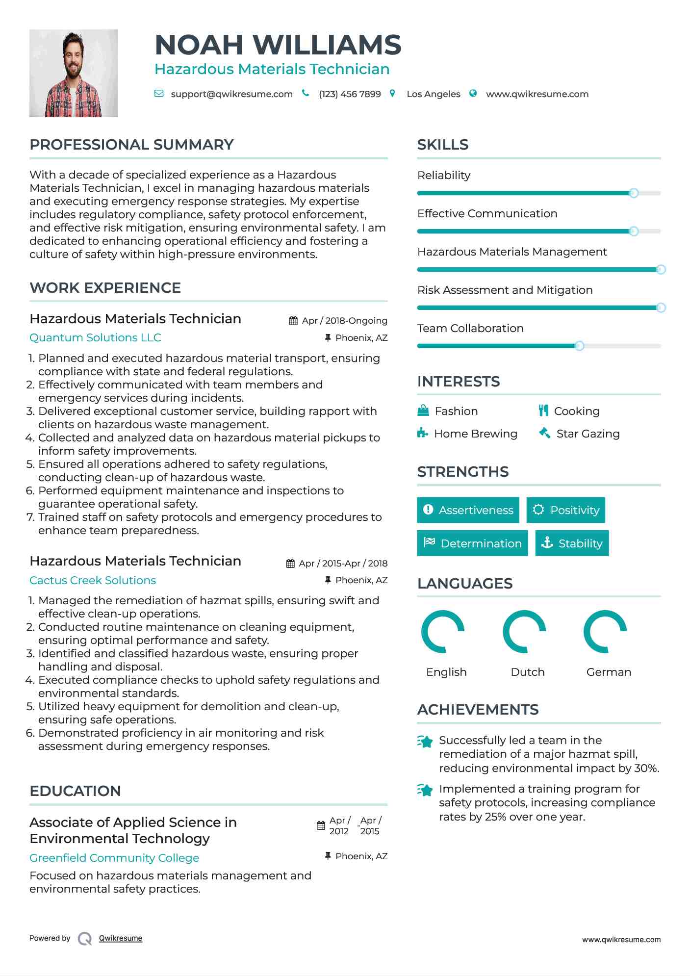 Hazardous Materials Technician Resume Samples QwikResume