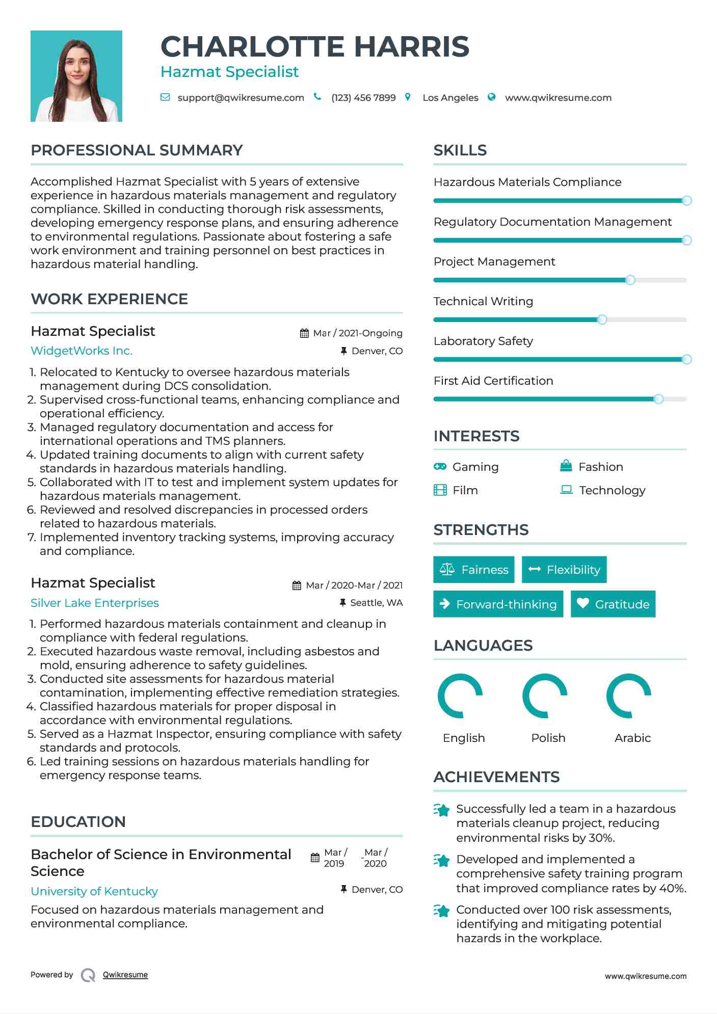 Hazmat Specialist Resume Example