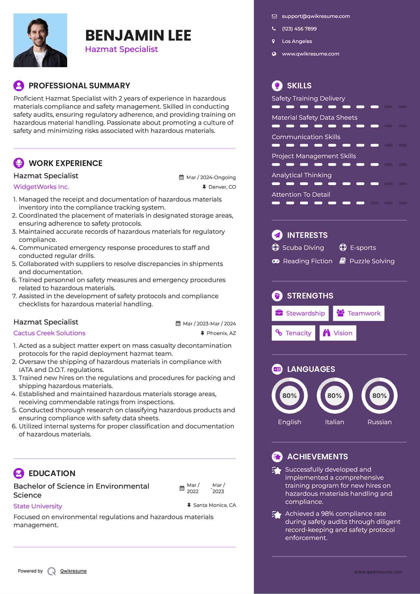 Hazmat Specialist Resume Format