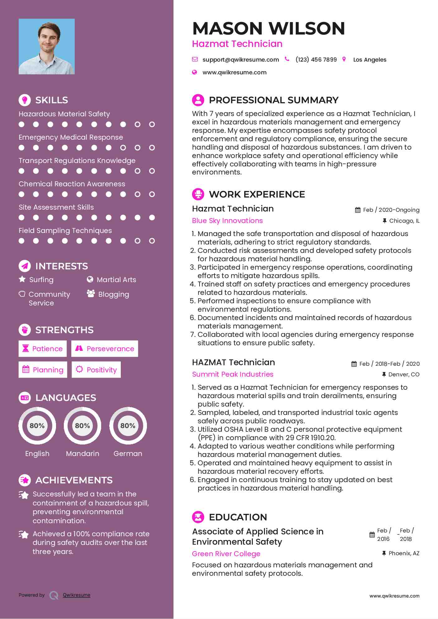 Hazmat Technician Resume Example