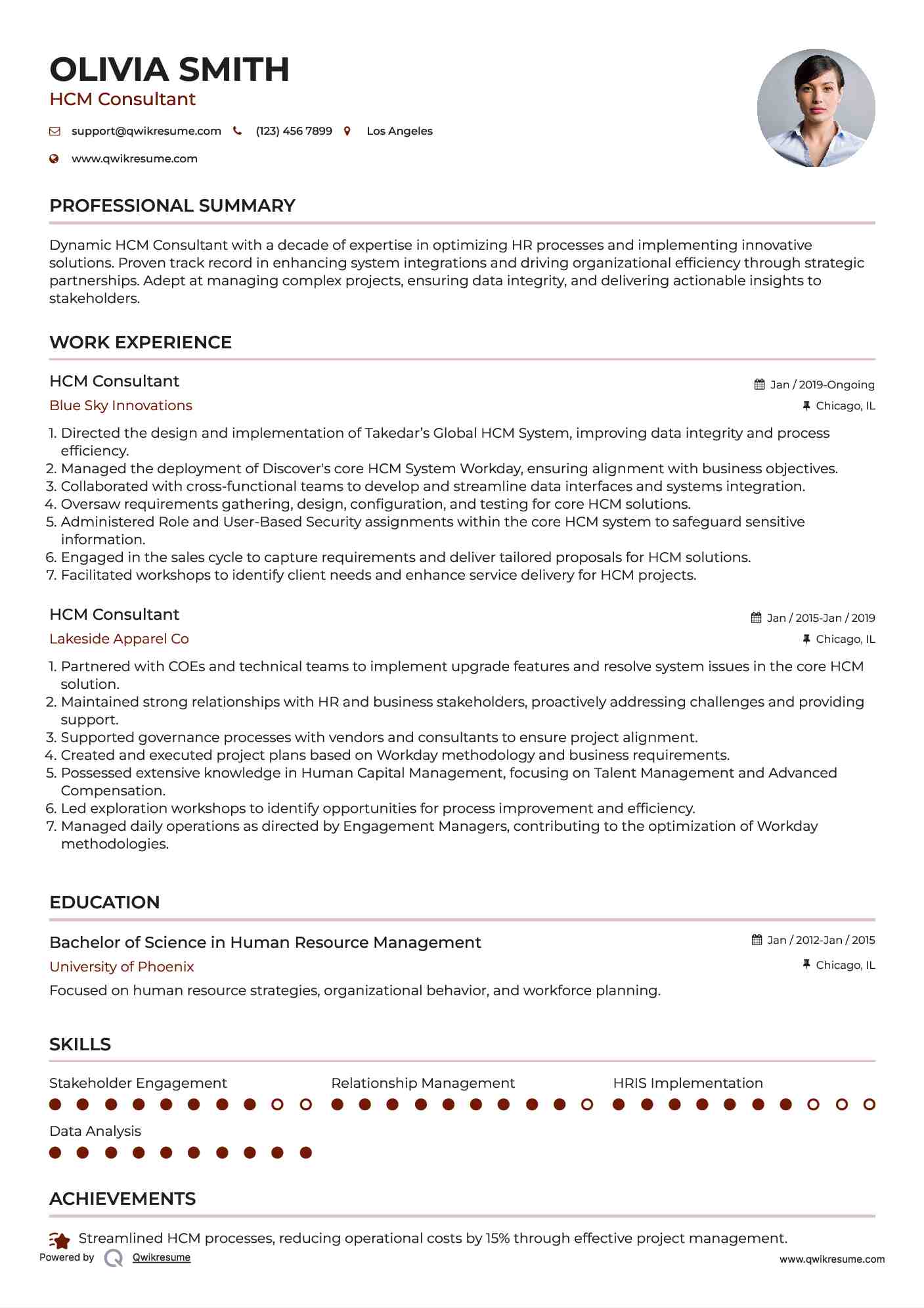 HCM Consultant Resume Format
