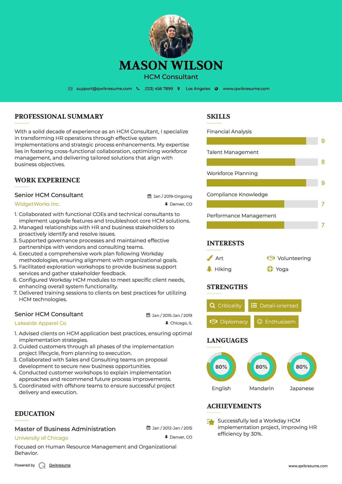 Senior HCM Consultant Resume Template