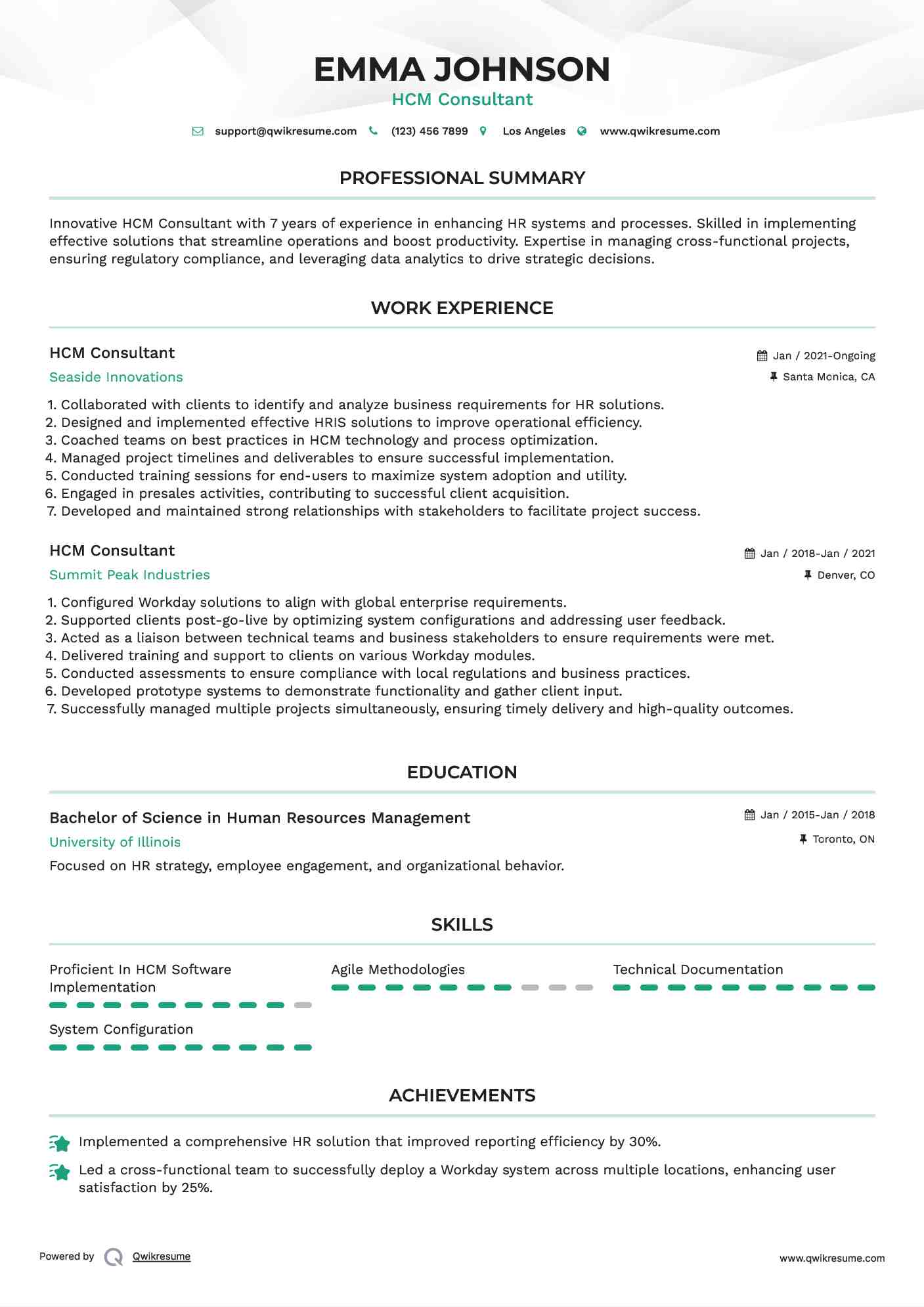 HCM Consultant Resume Template
