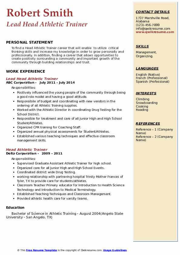 Head Athletic Trainer Resume Samples - Head Athletic Trainer 1585891828 Pdf 