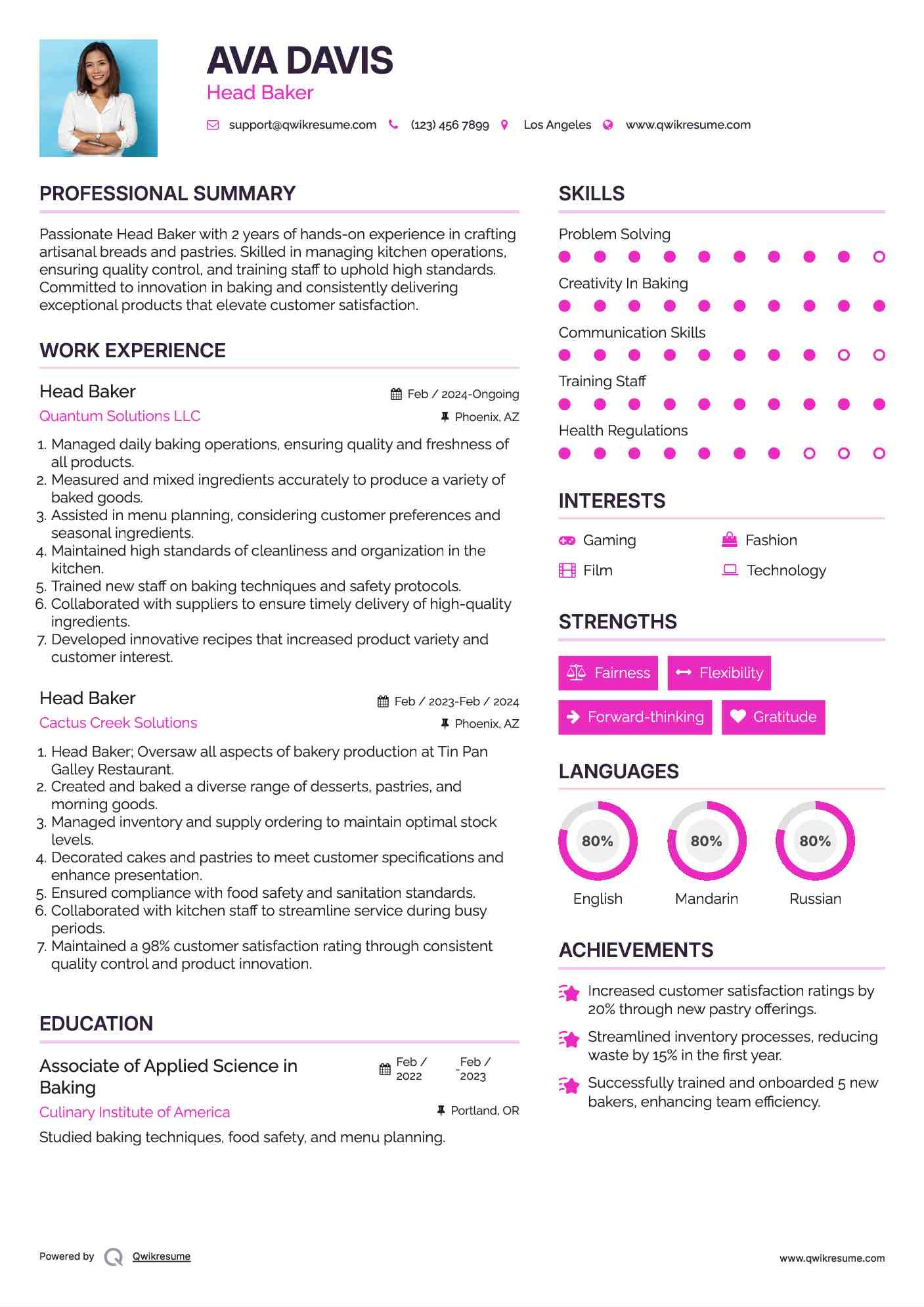 Head Baker Resume Template