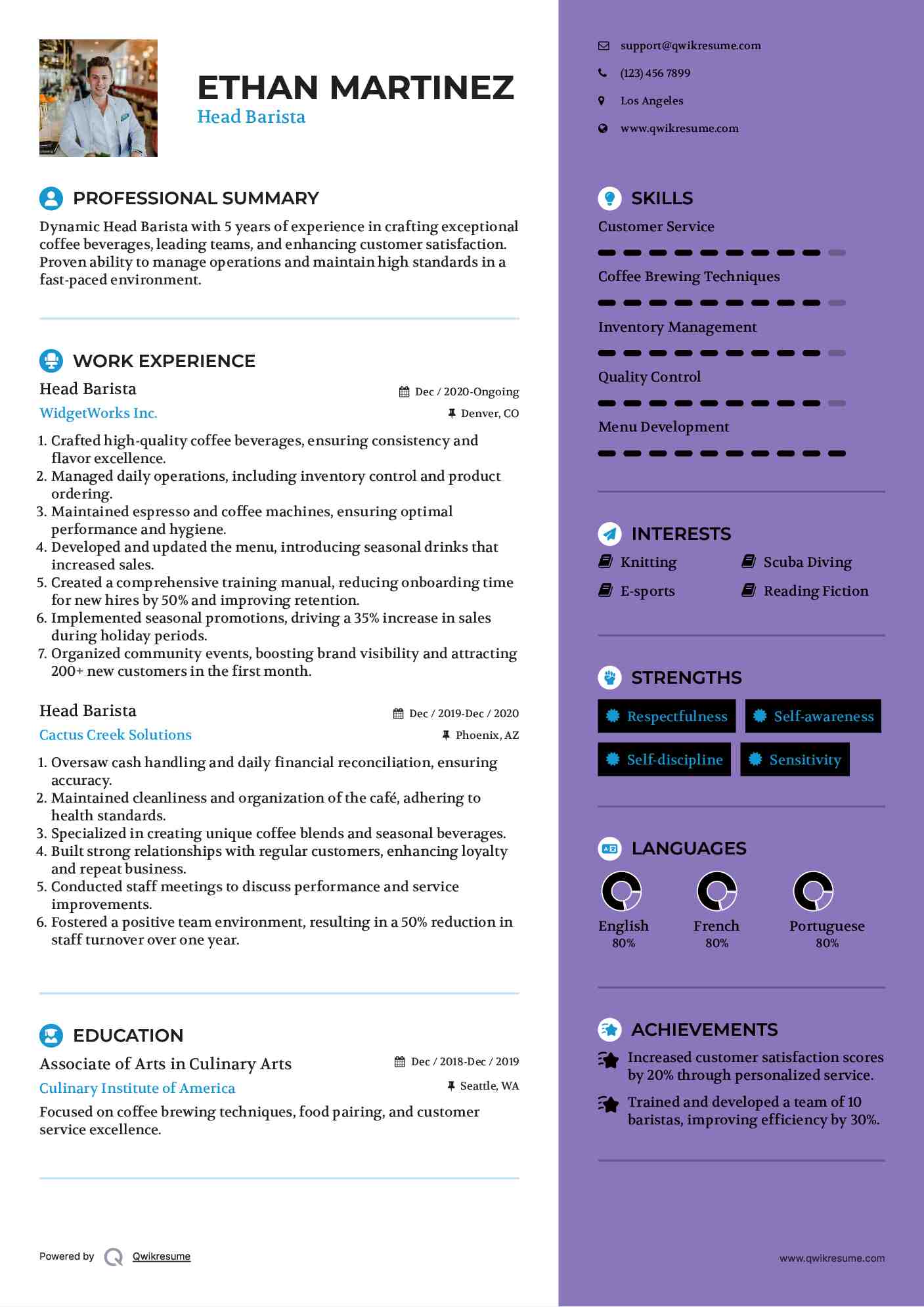 Head Barista Resume Template