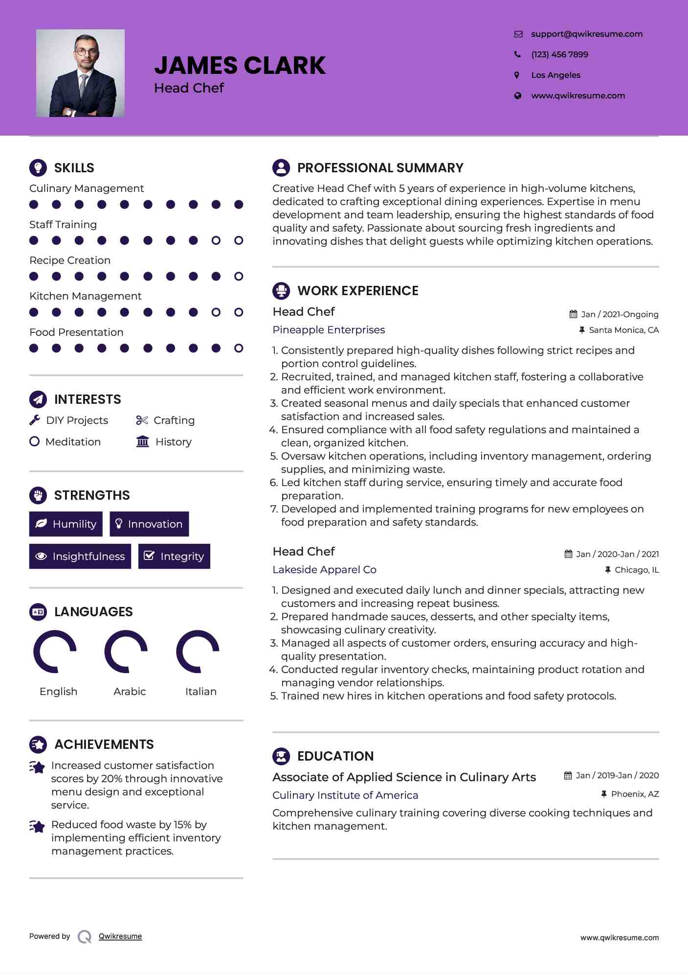 Head Chef Resume Template