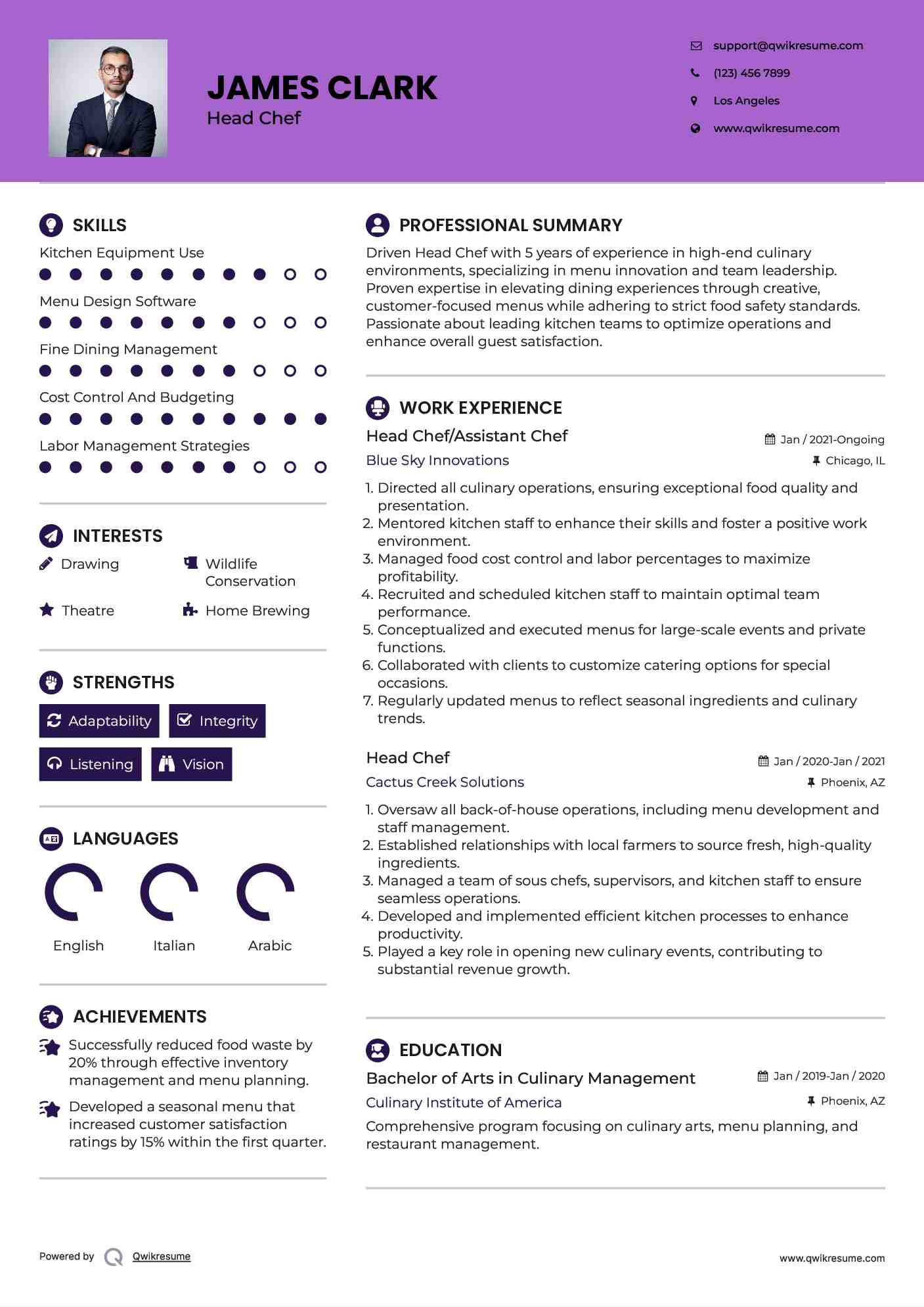 head chef resume samples qwikresume head chef resume