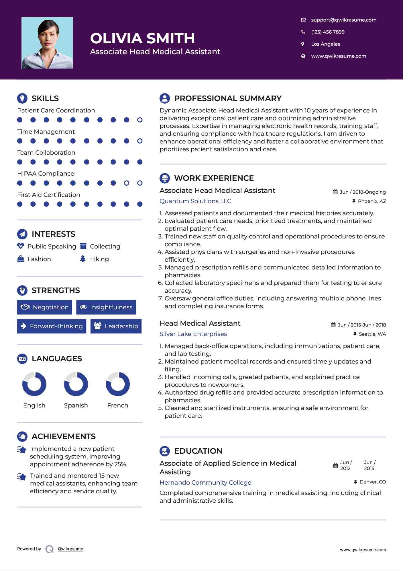 Associate Head Medical Assistant Resume Sample