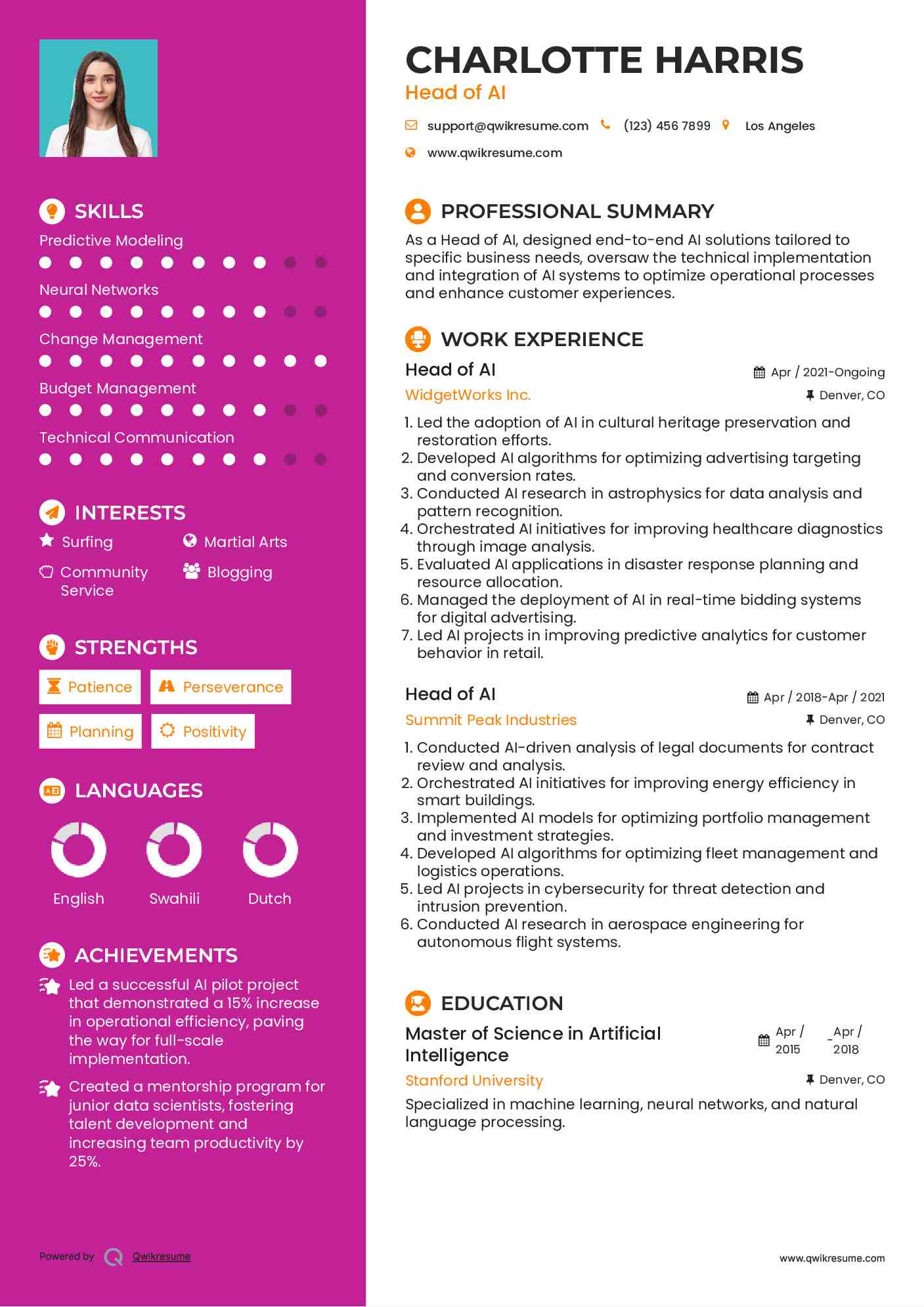 Head of AI Resume Template