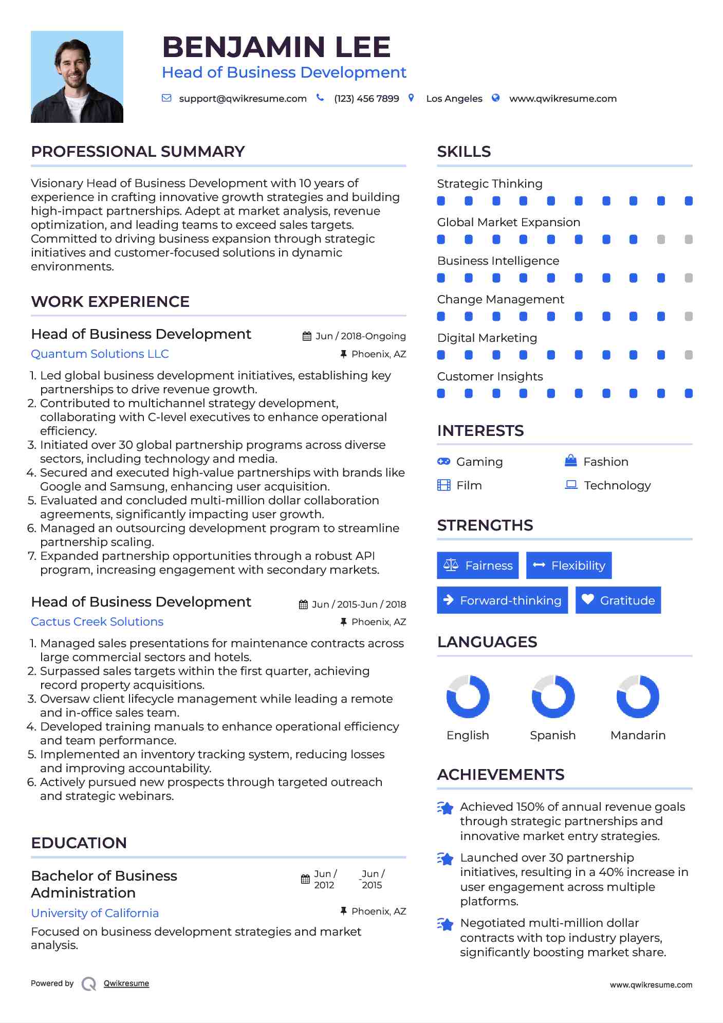 Head of Business Development Resume Format