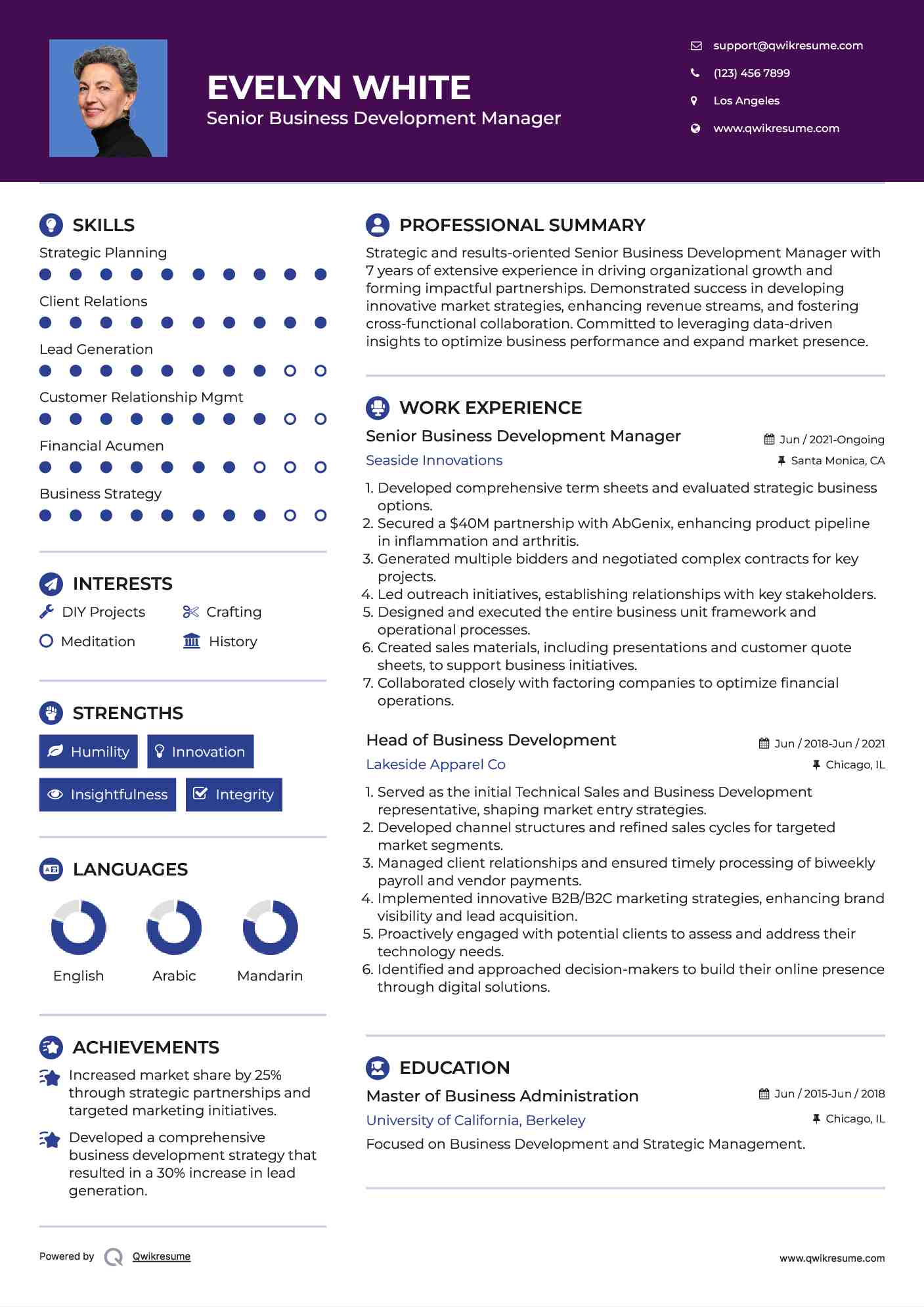 Senior Business Development Manager Resume Model