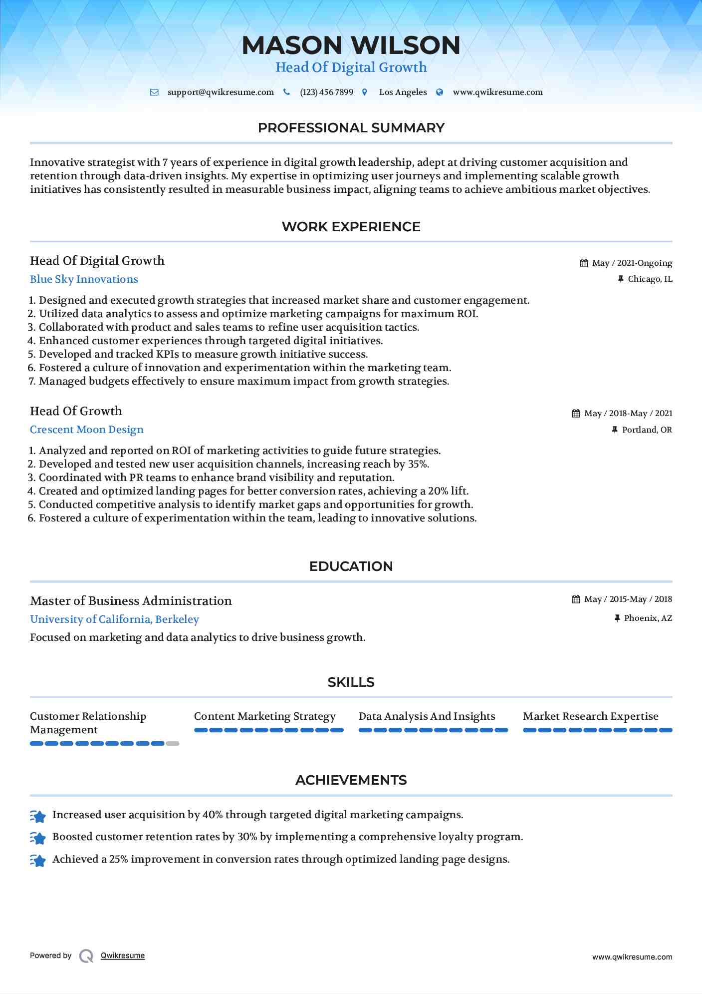 Head Of Digital Growth Resume Format