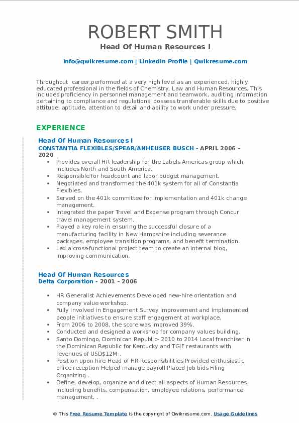 Head Of Human Resources Resume - Head Of Human Resources 1588402327 Pdf 