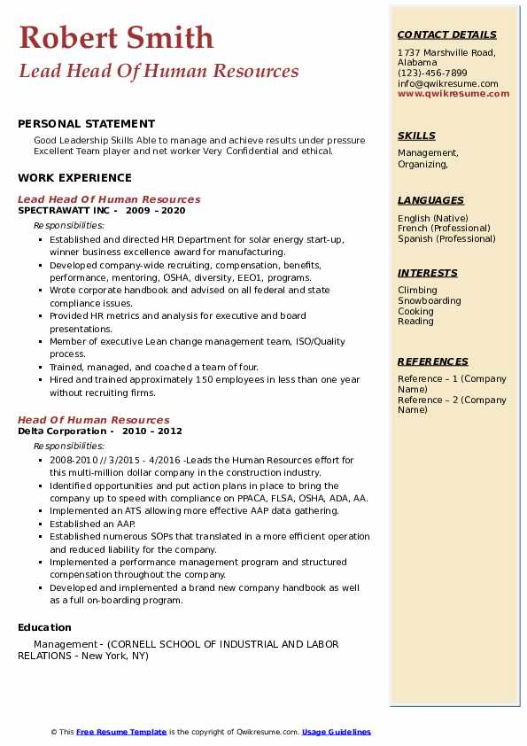 Head Of Human Resources Resume - Head Of Human Resources 1588402870 Pdf 