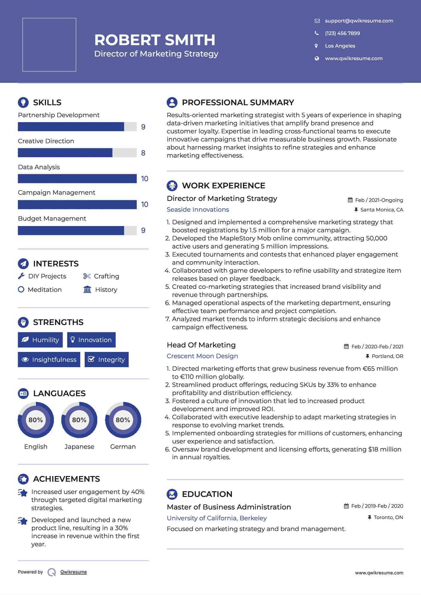 Director of Marketing Strategy Resume Sample